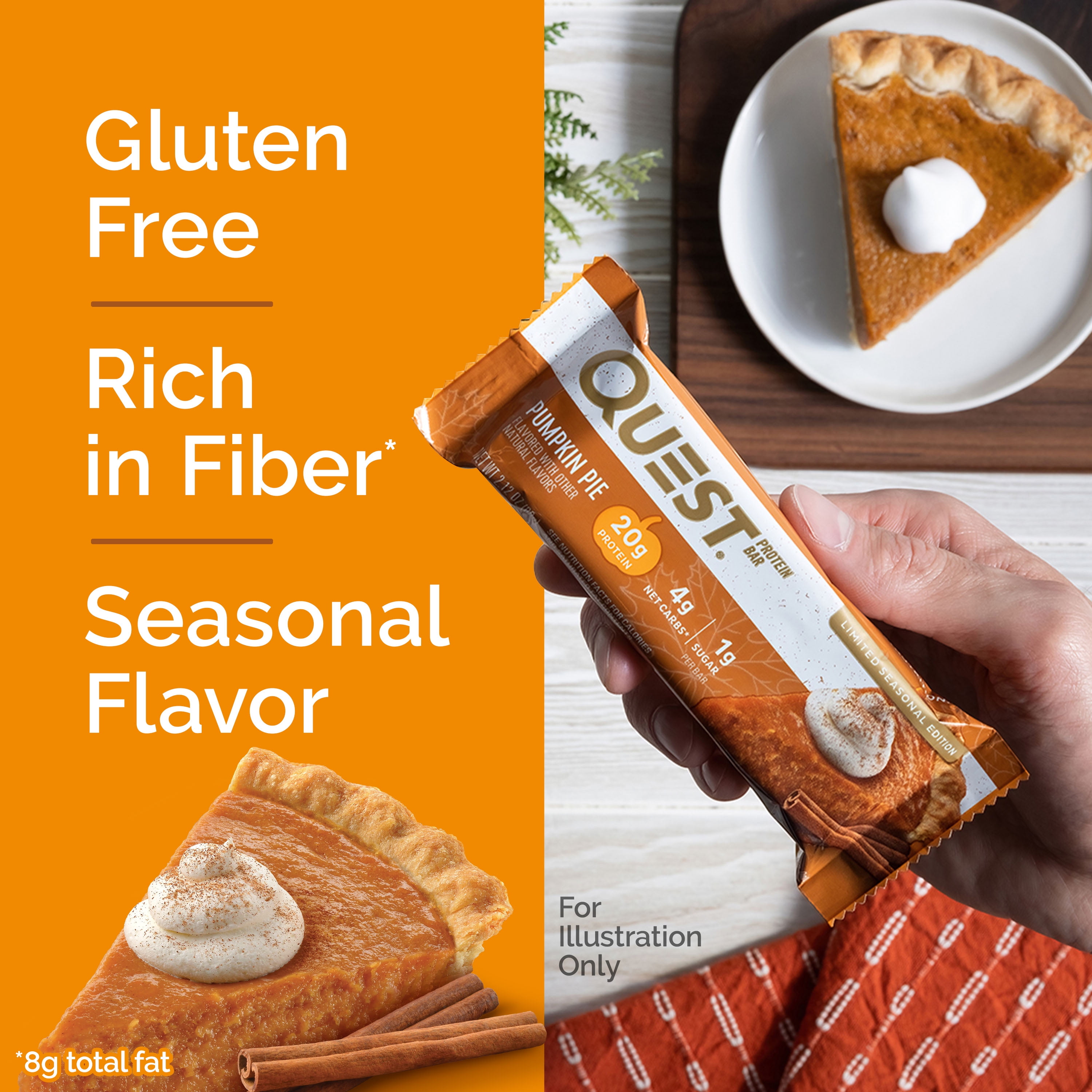 Quest Seasonal Protein Bar High Protein Low Carb Pumpkin Pie 4 Count