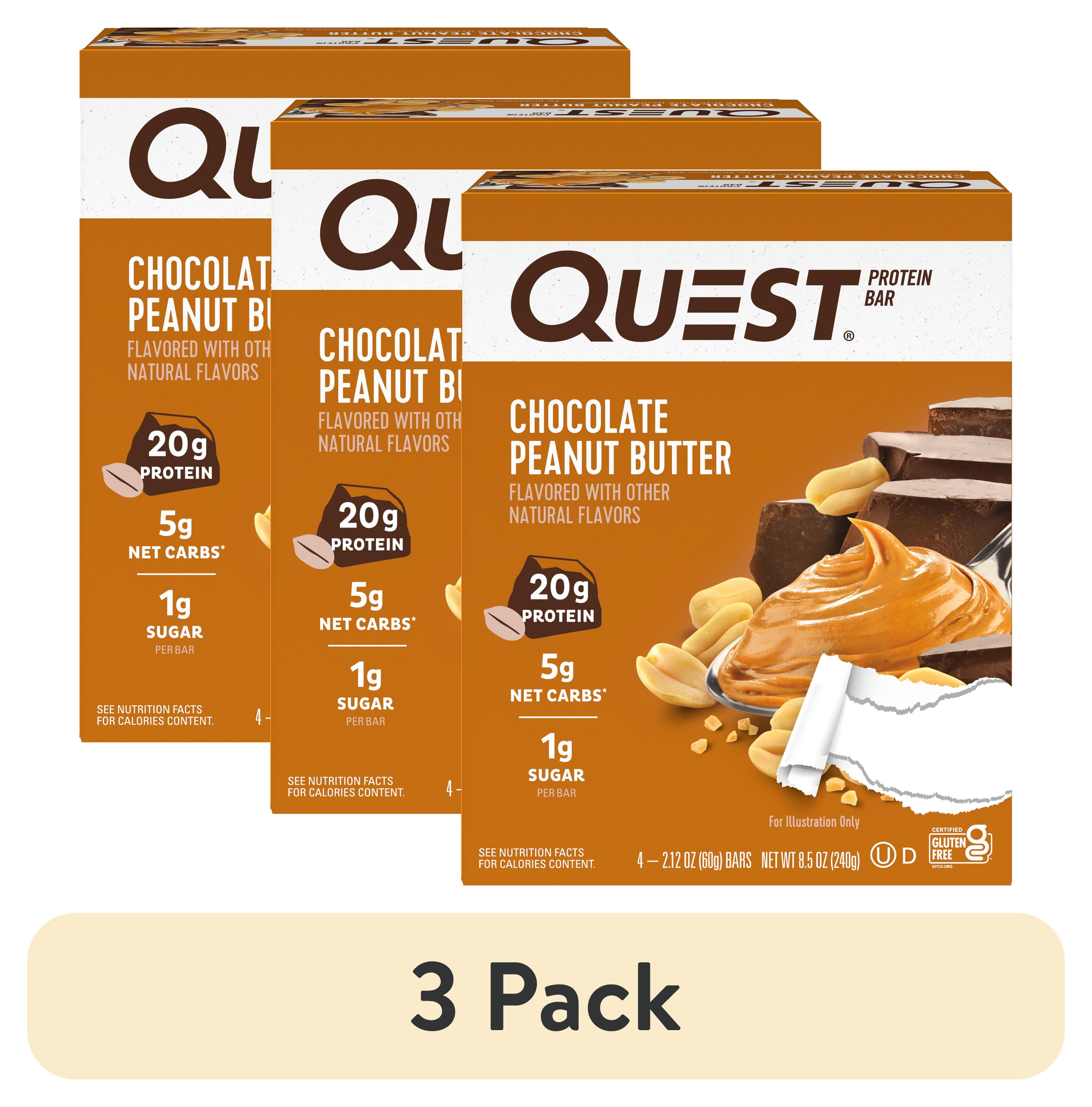 Quest Protein Bar Gluten Free Low Carb Chocolate Peanut Butter 20g Protein 4 Ct(3 Pack)