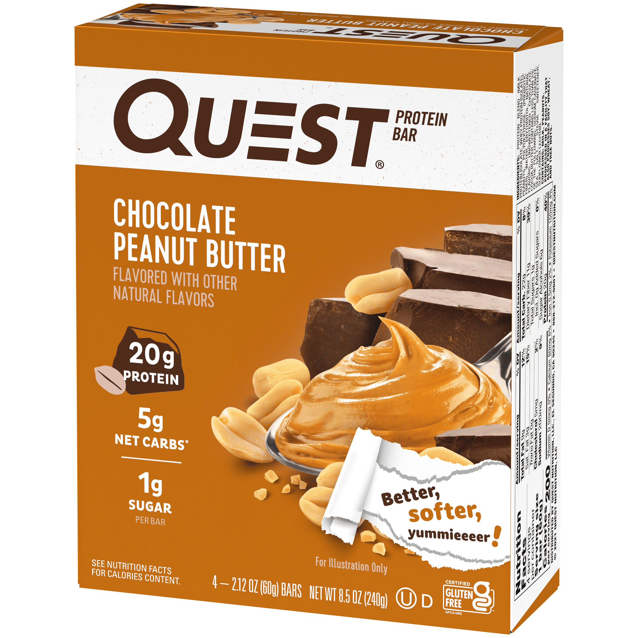 Quest Protein Bar Gluten Free Low Carb Chocolate Peanut Butter 20g Protein 4 Ct(3 Pack)