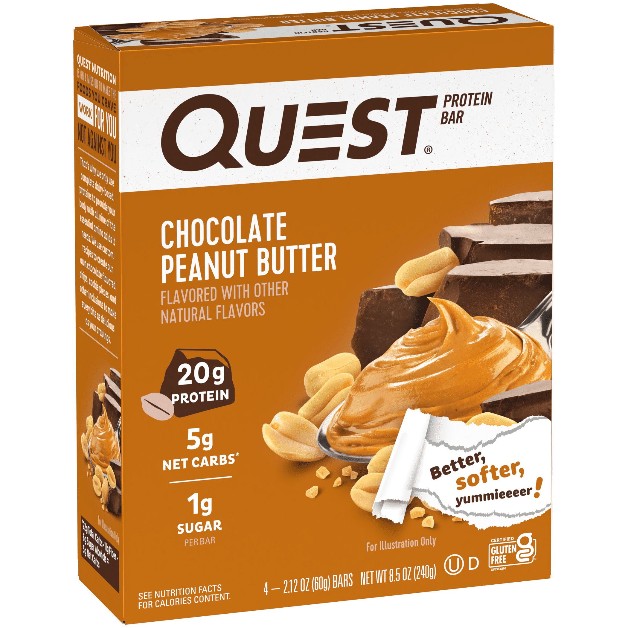 Quest Protein Bar Gluten Free Low Carb Chocolate Peanut Butter 20g Protein 4 Ct(3 Pack)