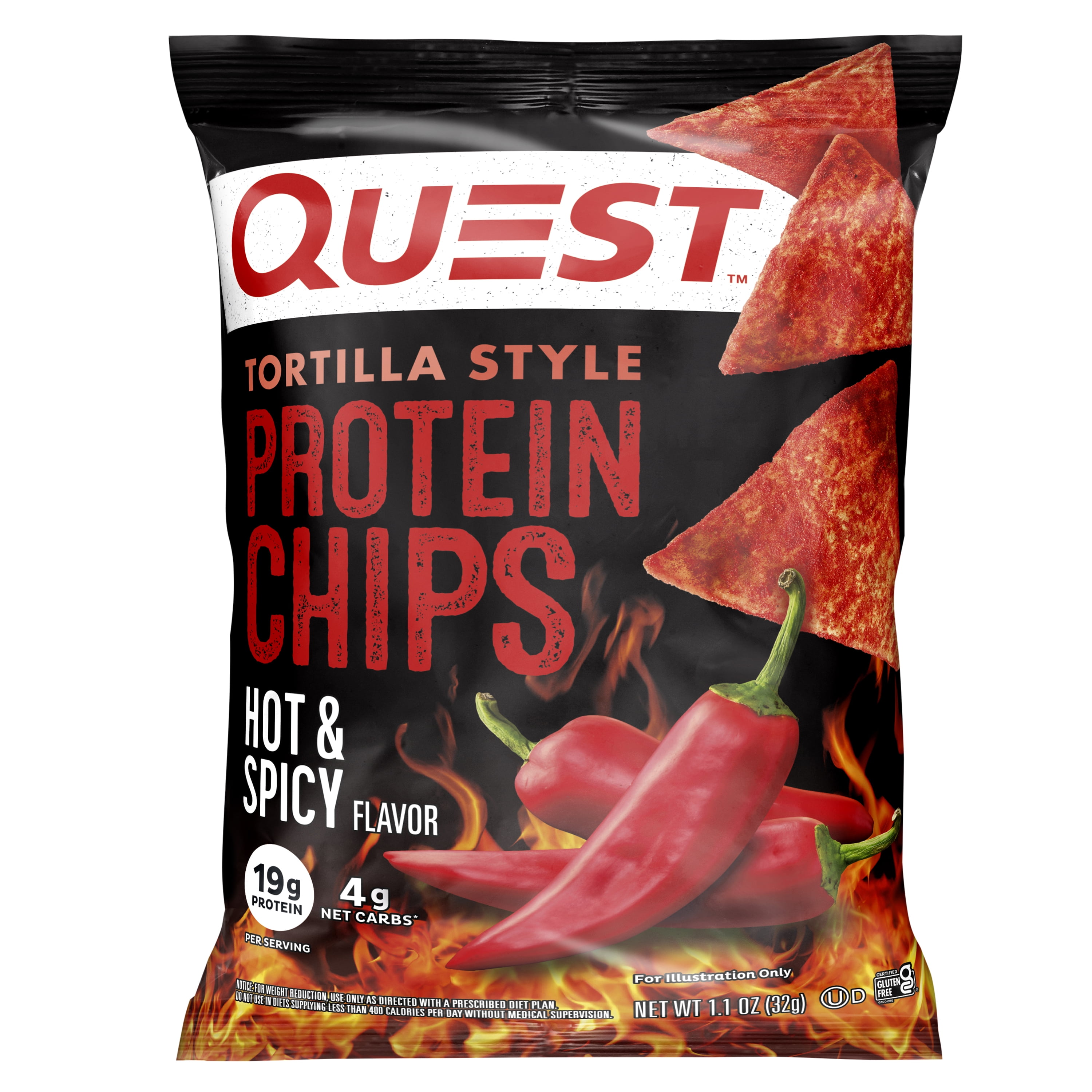 Quest Tortilla Style Protein Chips 19g Protein Hot Spicy Flavor 1.1 Oz Bags 8 Count