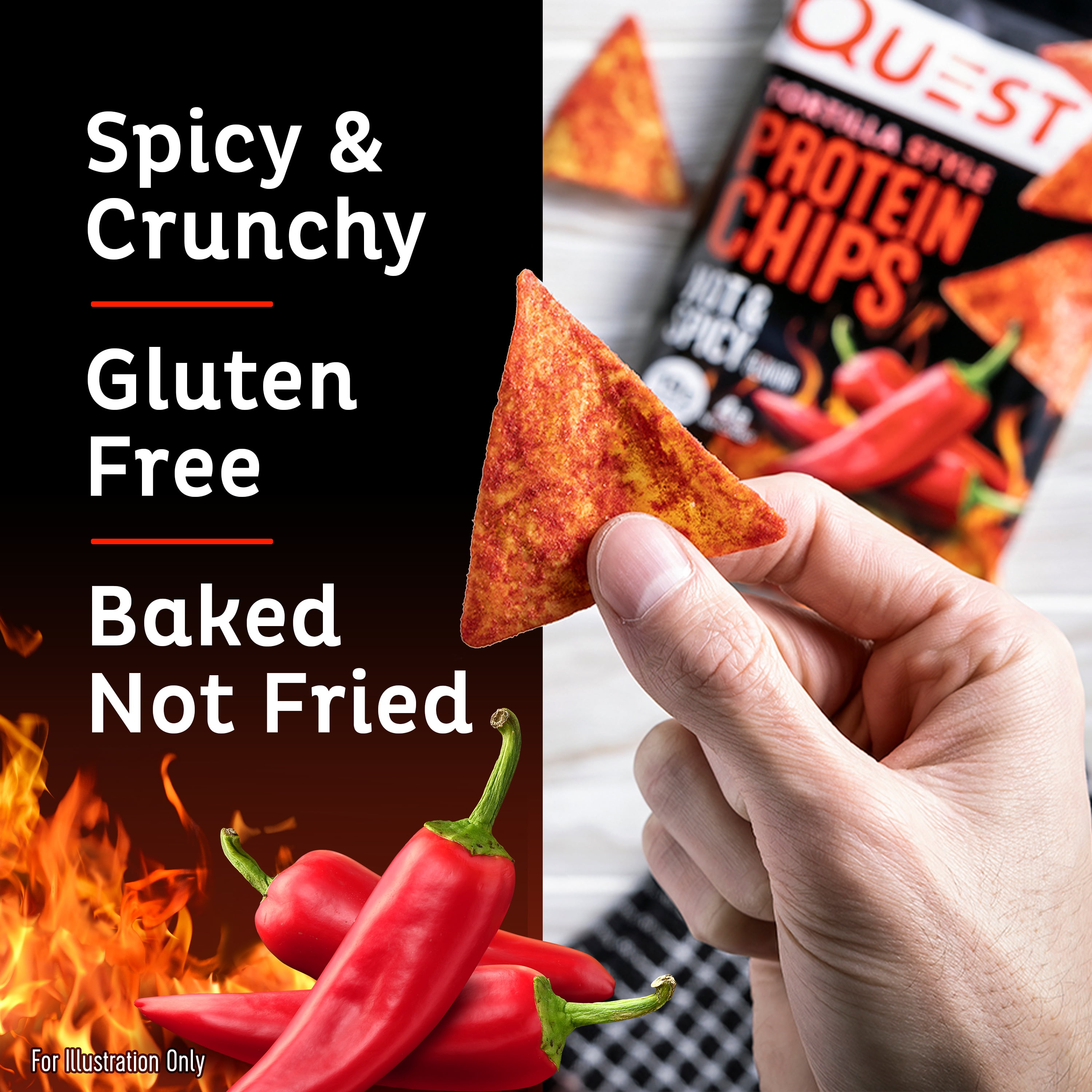 Quest Tortilla Style Protein Chips 19g Protein Hot Spicy Flavor 1.1 Oz Bags 8 Count