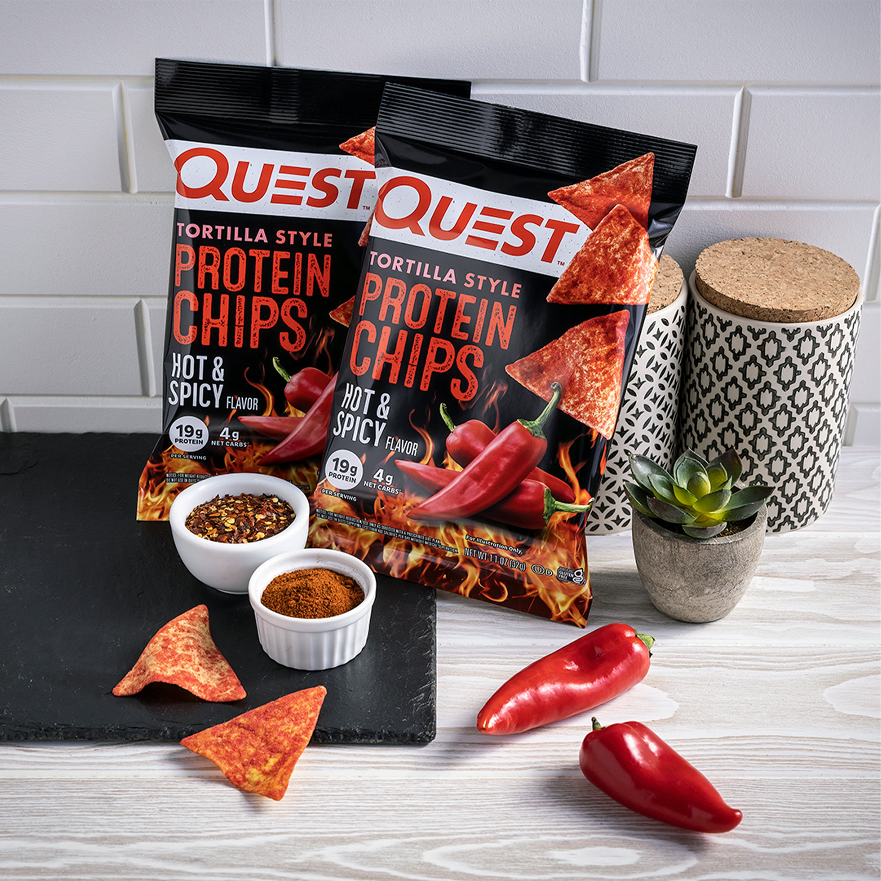 Quest Tortilla Style Protein Chips 19g Protein Hot Spicy Flavor 1.1 Oz Bags 8 Count