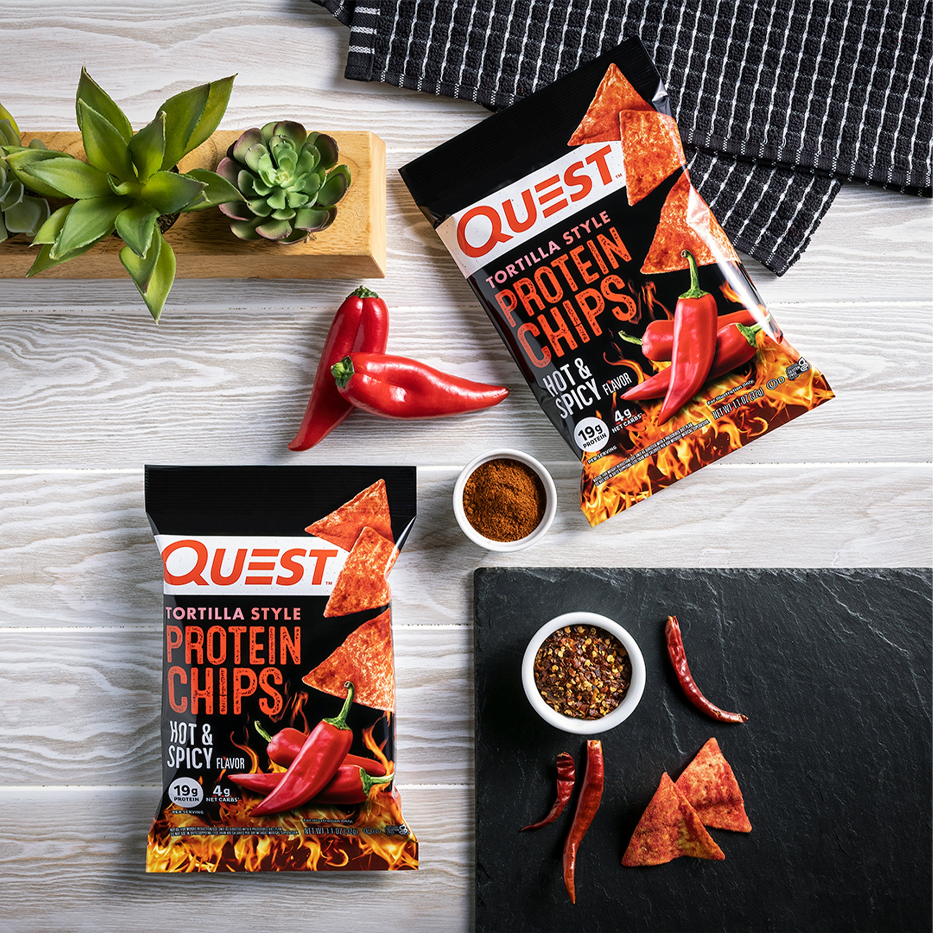 Quest Tortilla Style Protein Chips 19g Protein Hot Spicy Flavor 1.1 Oz Bags 8 Count