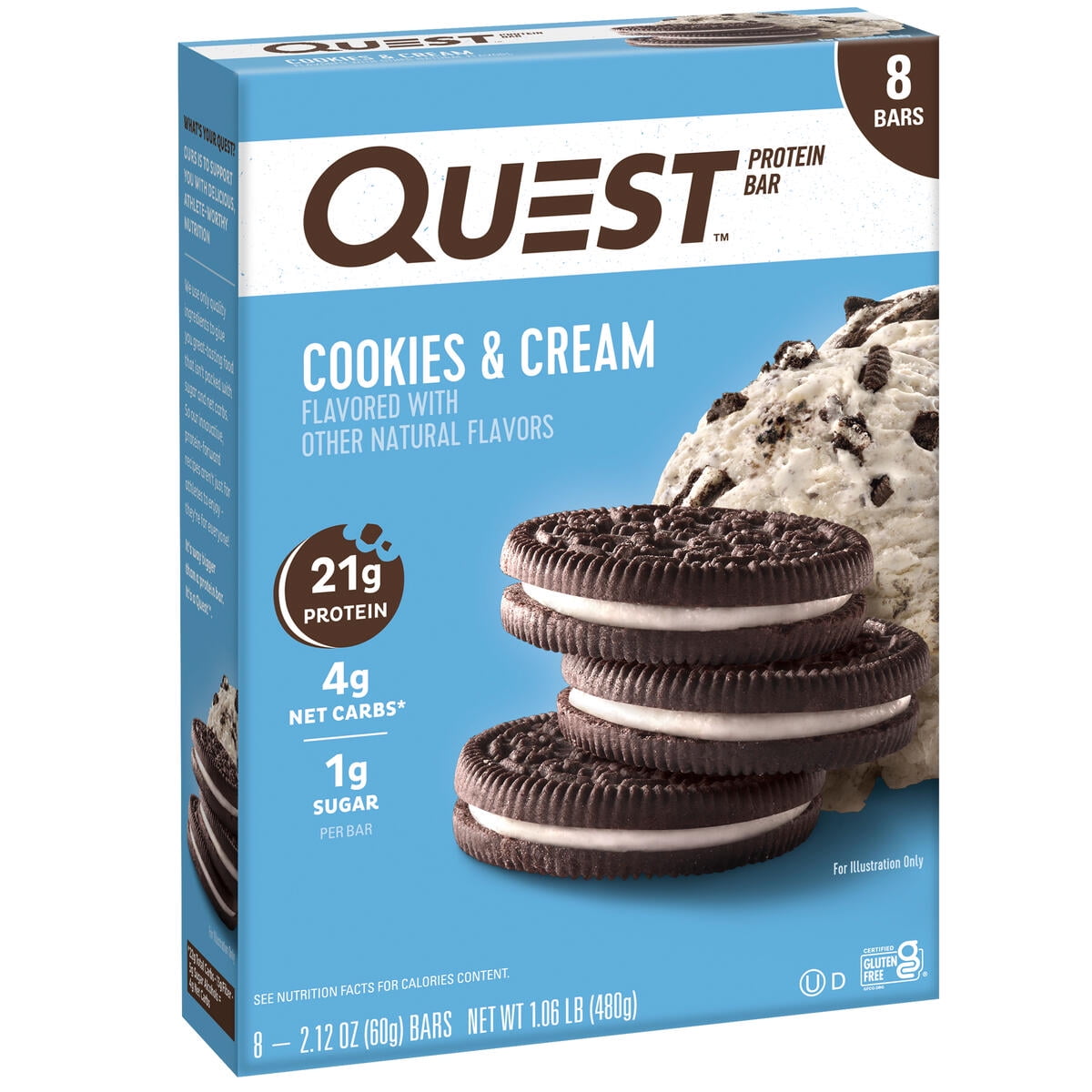 Quest Protein Bar Cookies & Cream High Protein Gluten Free 8 Count Pack