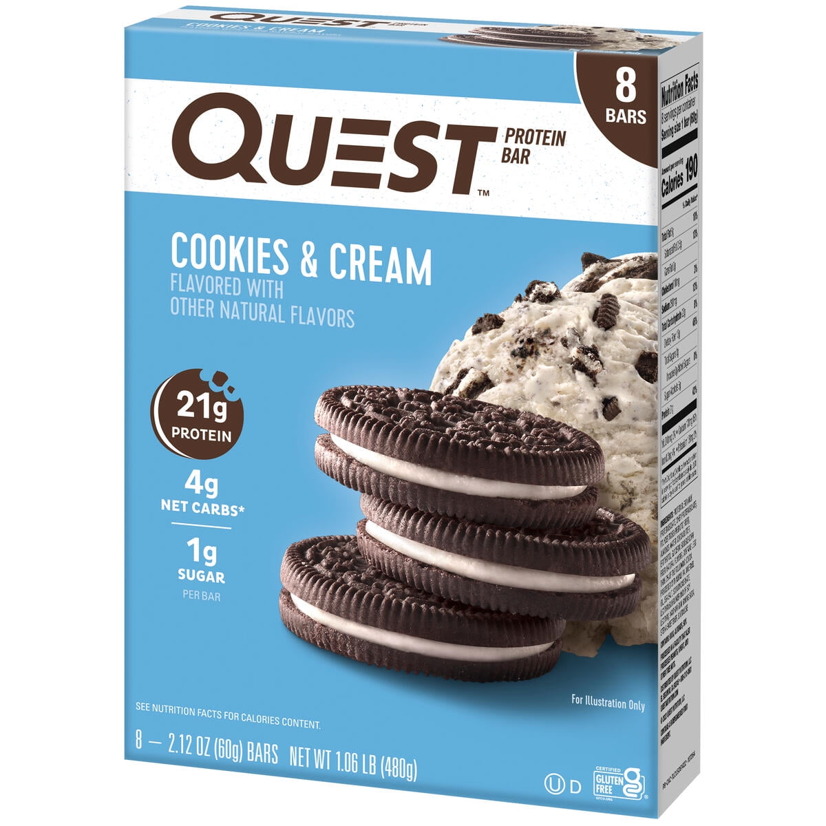 Quest Protein Bar Cookies & Cream High Protein Gluten Free 8 Count Pack