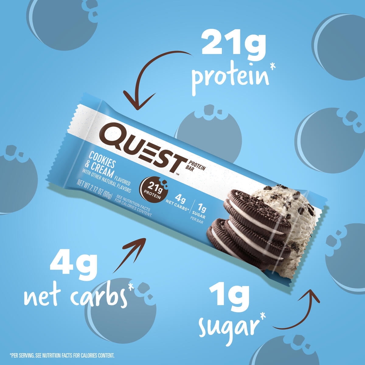 Quest Protein Bar Cookies & Cream High Protein Gluten Free 8 Count Pack