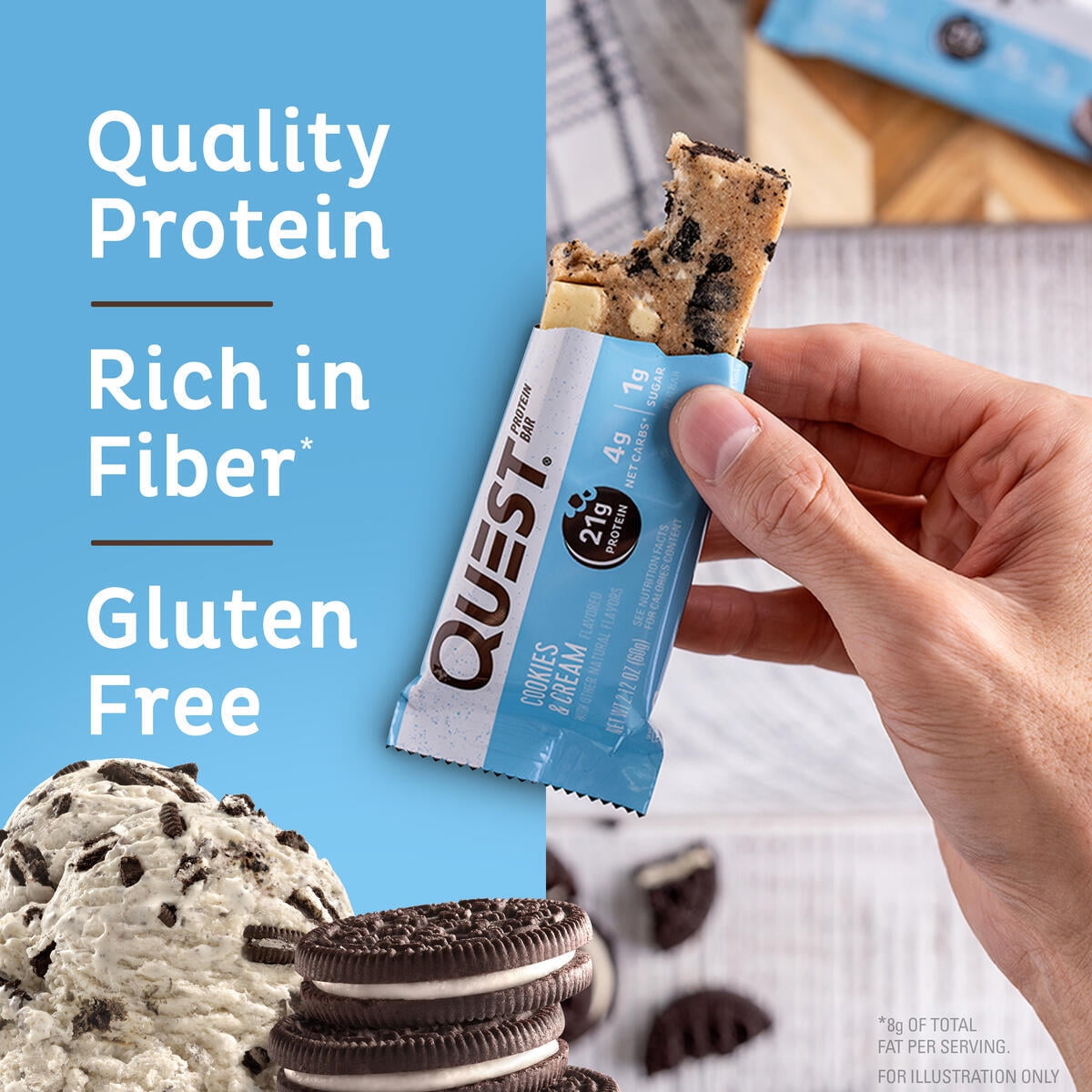 Quest Protein Bar Cookies & Cream High Protein Gluten Free 8 Count Pack