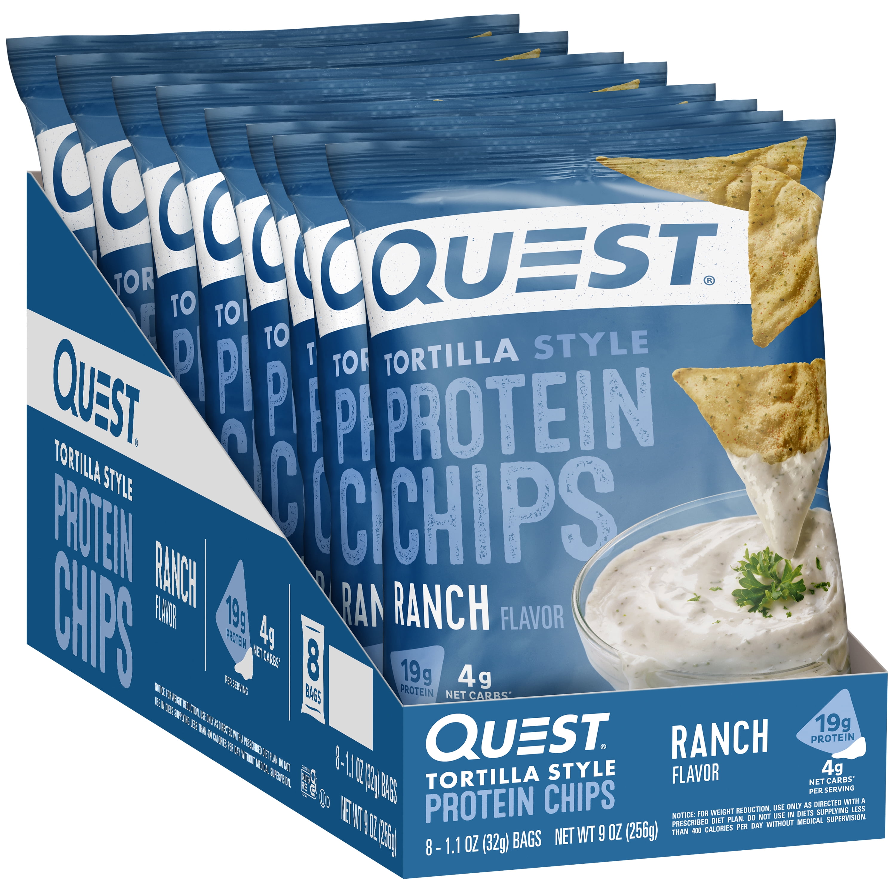 Quest Tortilla Style Protein Chips 19g Protein Ranch Flavor 1.1 Oz Bags 8 Count