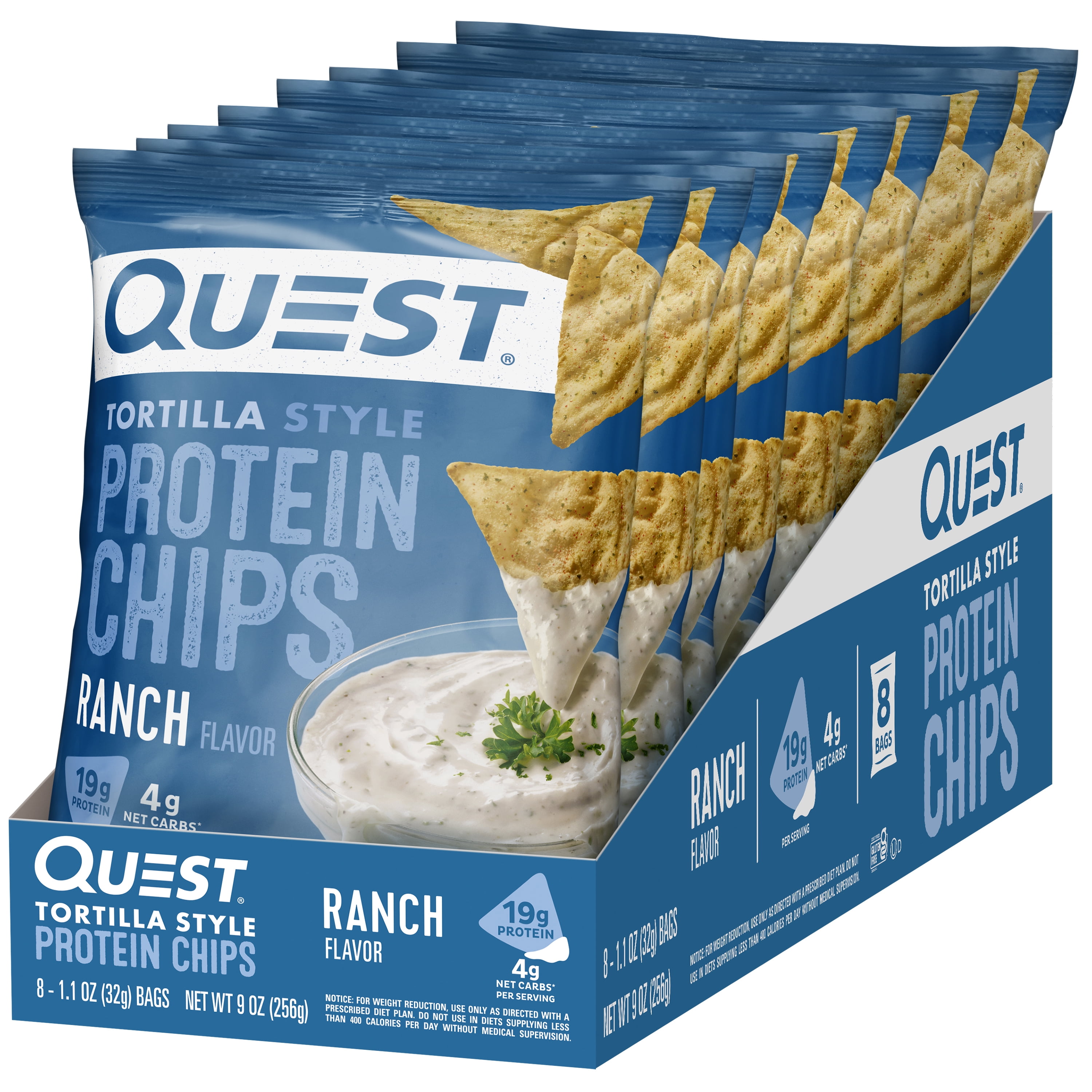 Quest Tortilla Style Protein Chips 19g Protein Ranch Flavor 1.1 Oz Bags 8 Count