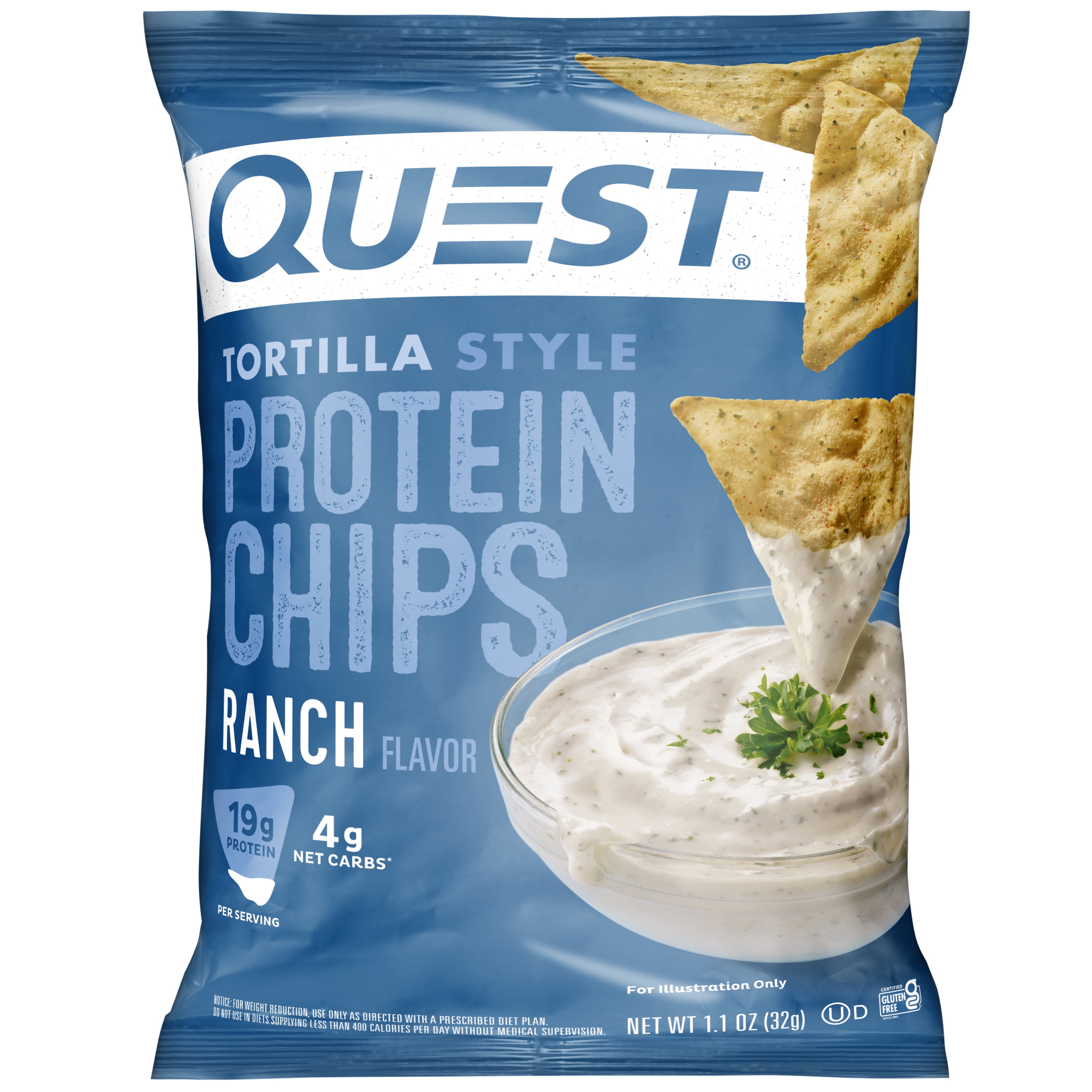 Quest Tortilla Style Protein Chips 19g Protein Ranch Flavor 1.1 Oz Bags 8 Count