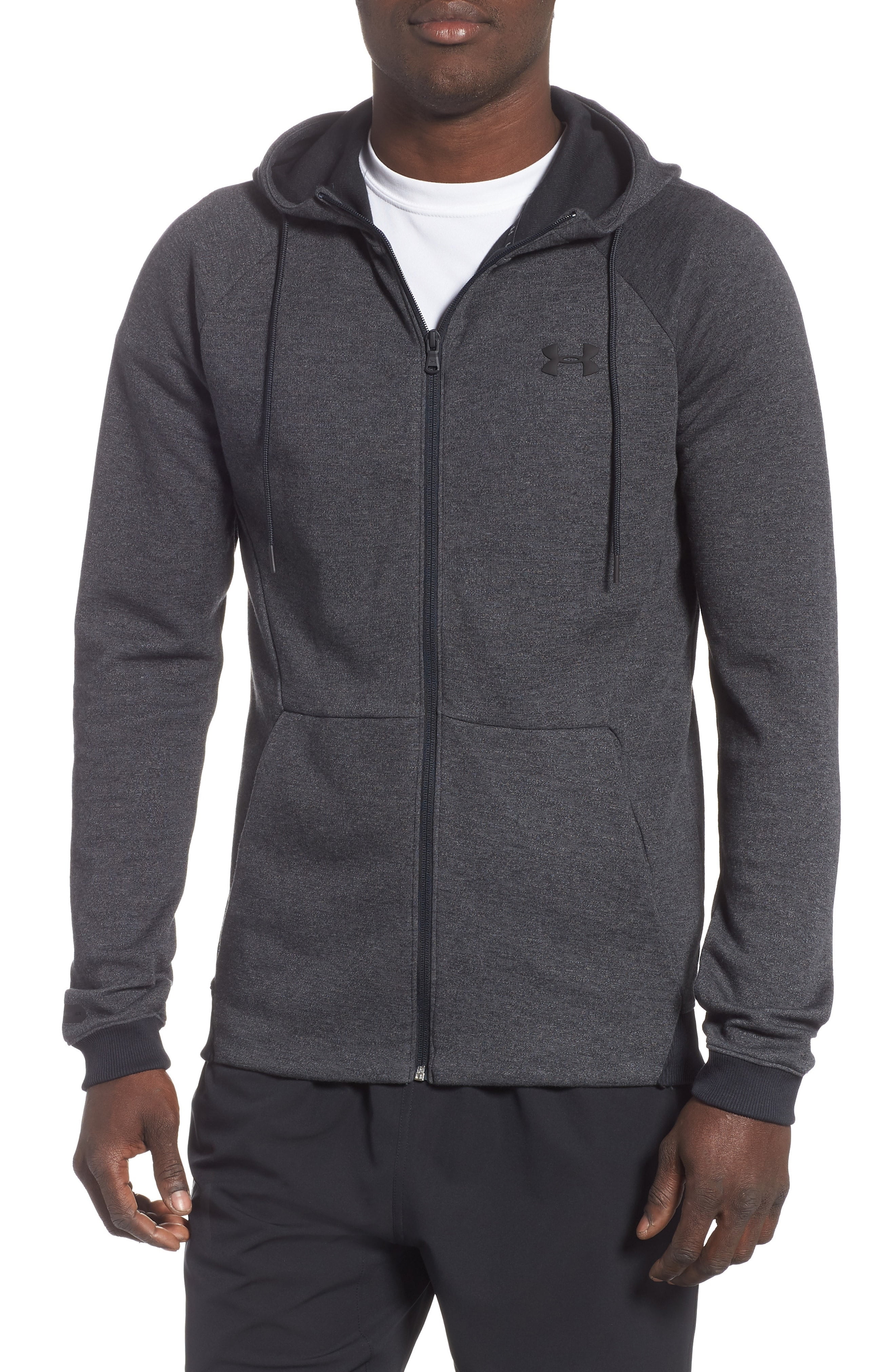 Under Armour Men's Black Double Knit Full Zip Slim Fit Sweatshirt Hoodie