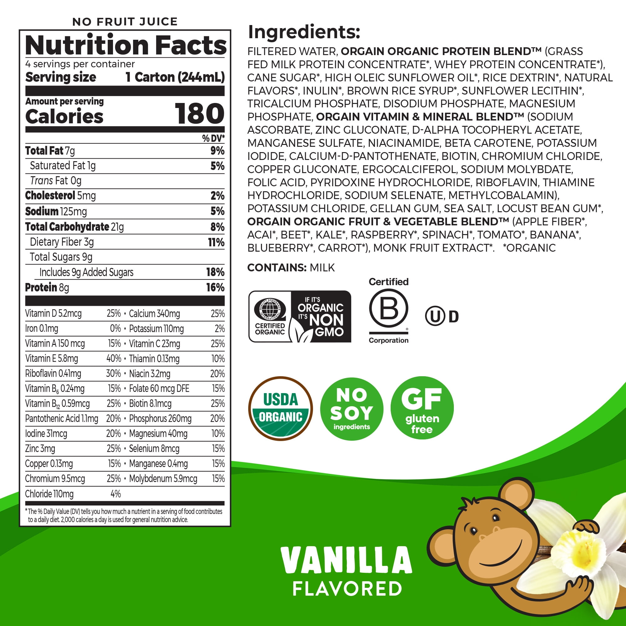 Orgain Organic Kids Protein Shake with 22 Essential Vitamins & Minerals - Vanilla Flavor - Pack