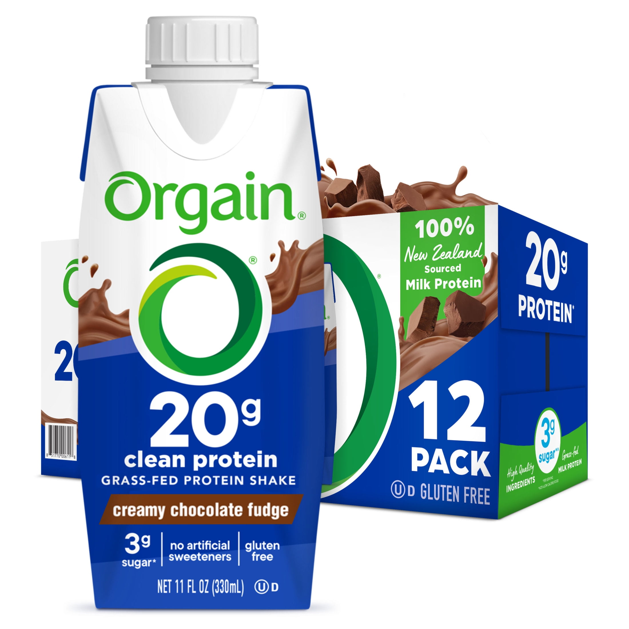 Orgain 20g Grass Fed Clean Protein Shake Creamy Chocolate Fudge 11oz 12ct