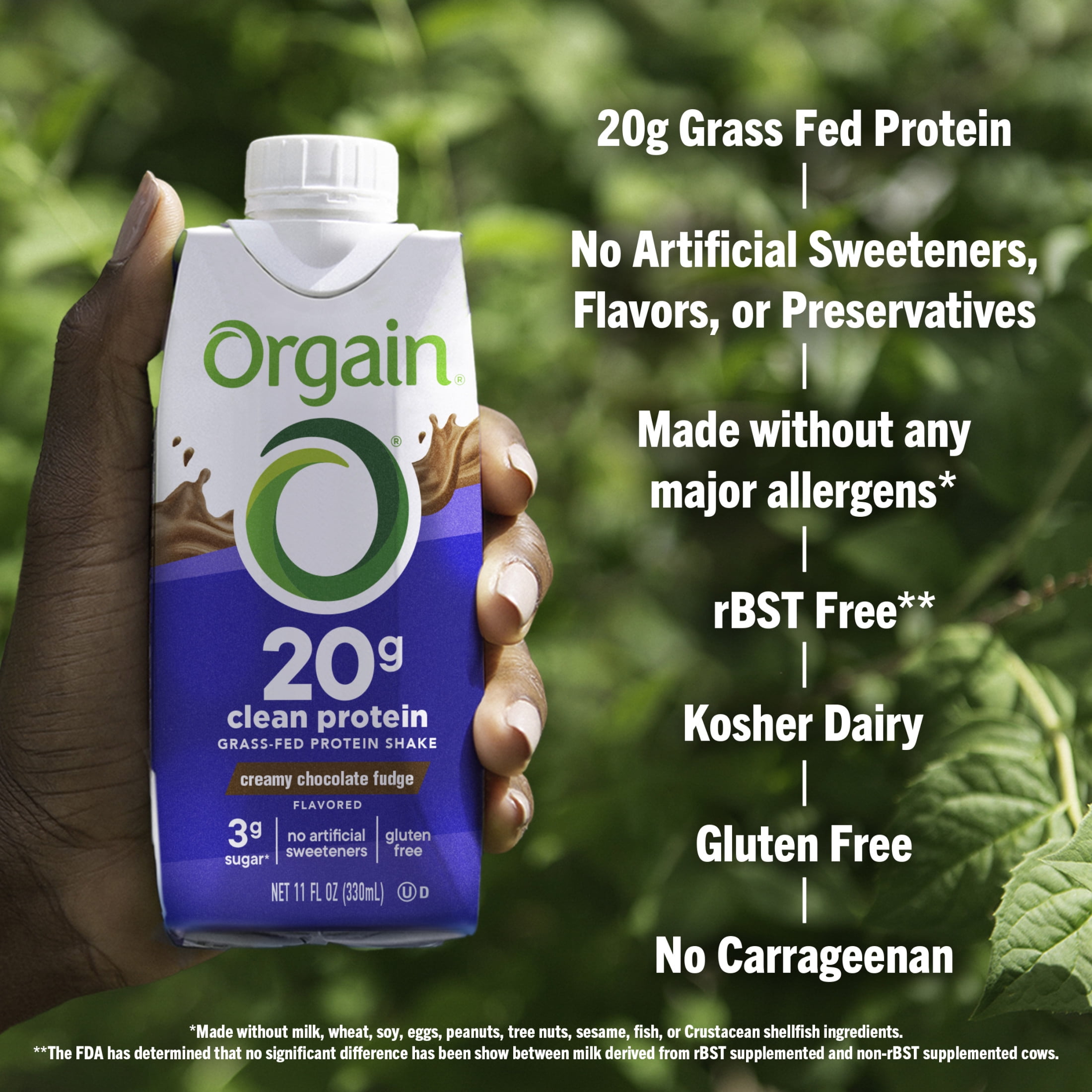 Orgain 20g Grass Fed Clean Protein Shake Creamy Chocolate Fudge 11oz 12ct