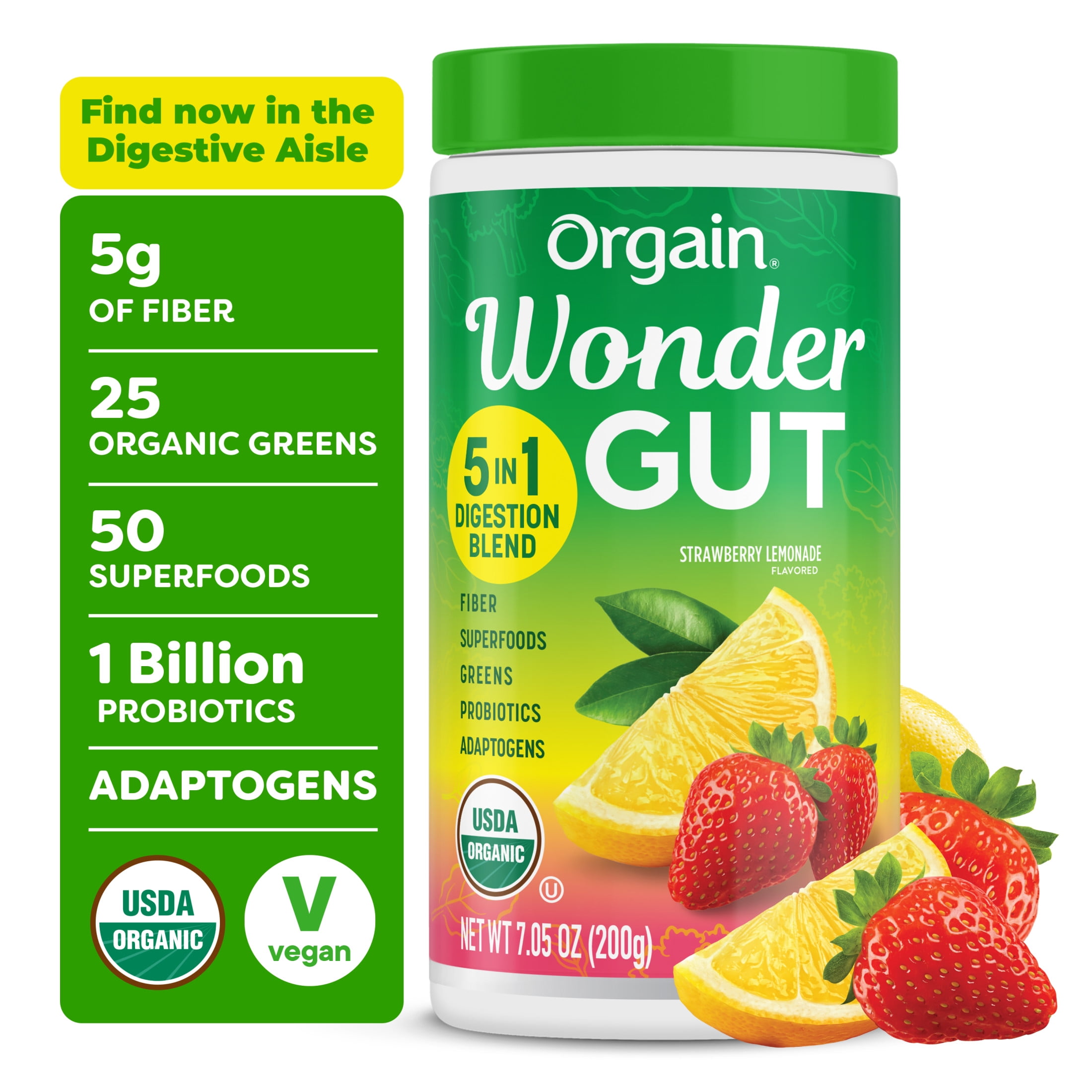 Orgain Vegan Organic Wonder Gut Fiber Greens Superfoods Strawberry Lemonade 0.44lb