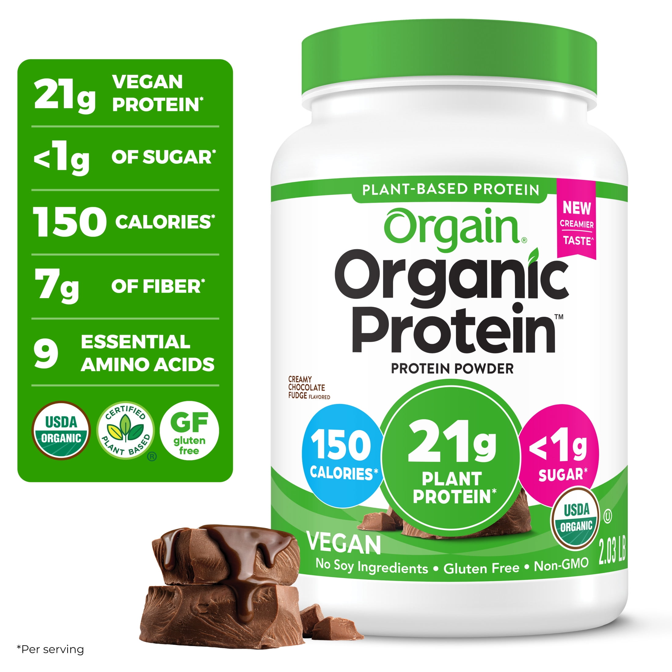 Orgain Organic Vegan 21g Protein Powder Plant Based Creamy Chocolate 2.03lb