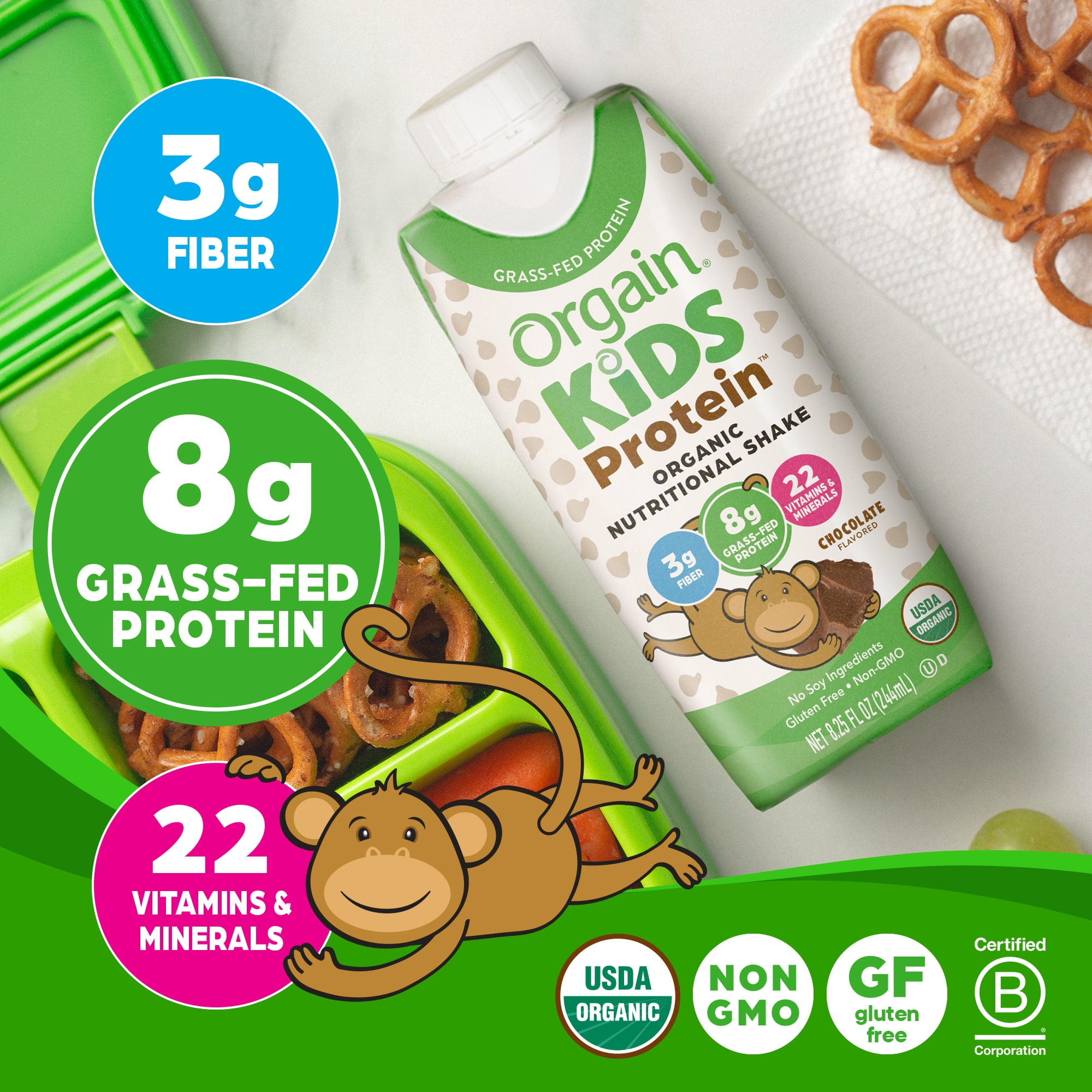 Orgain Organic Kids 8g Protein Nutritional Shake Chocolate 4ct Vitamins Minerals A B C D