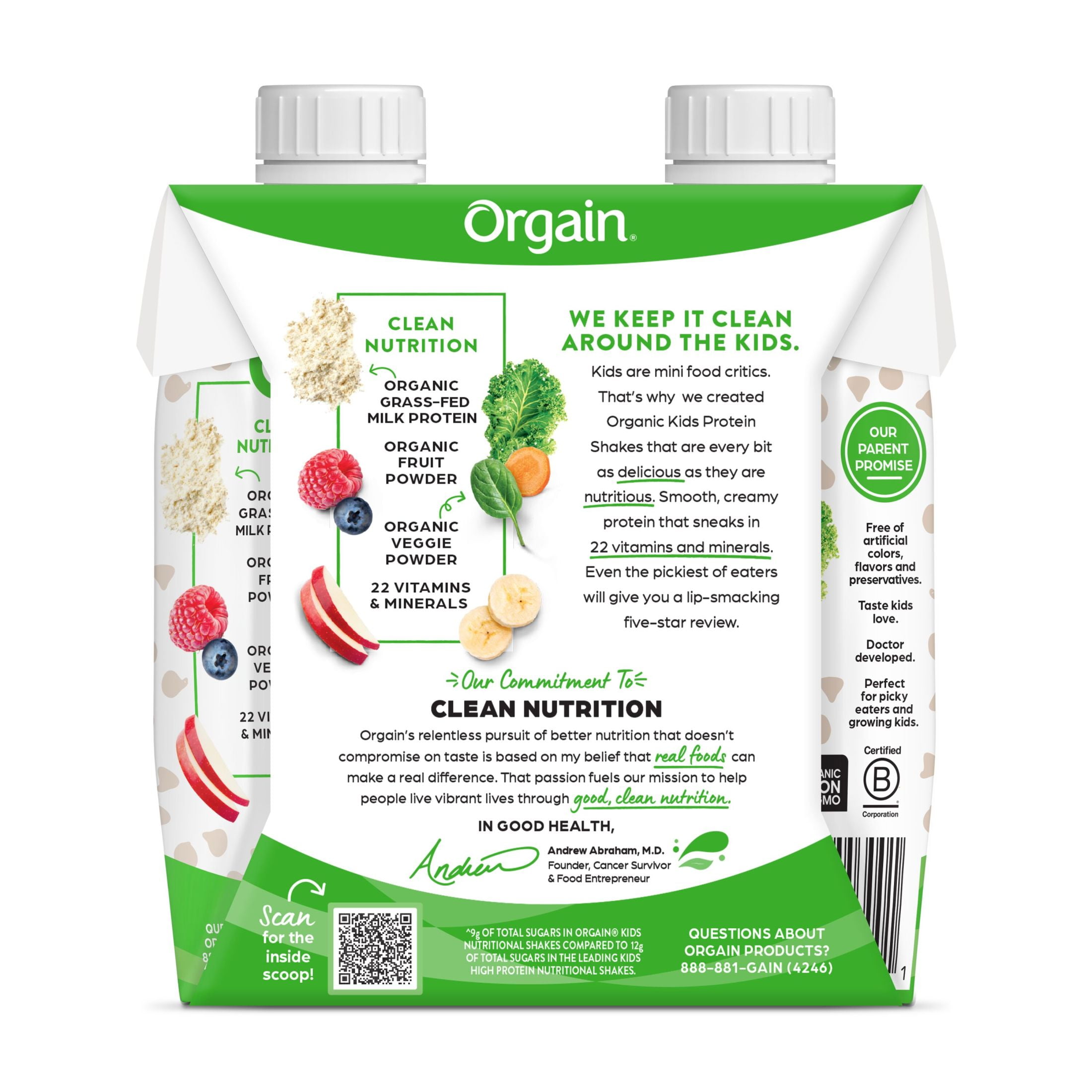 Orgain Organic Kids 8g Protein Nutritional Shake Chocolate 4ct Vitamins Minerals A B C D