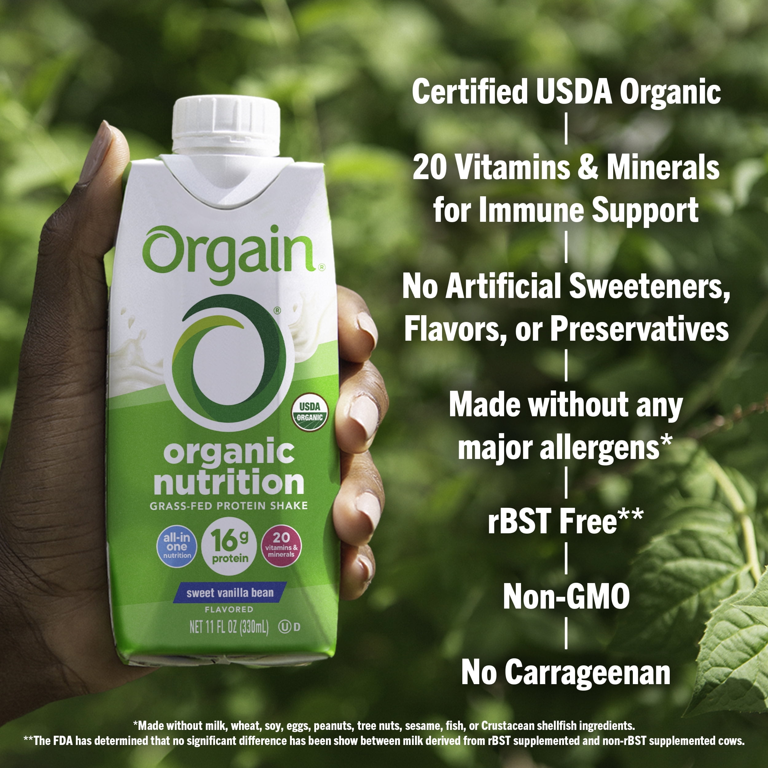 Orgain Organic Sweet Vanilla Bean Nutritional Shake 11 oz Carton 12 Ct