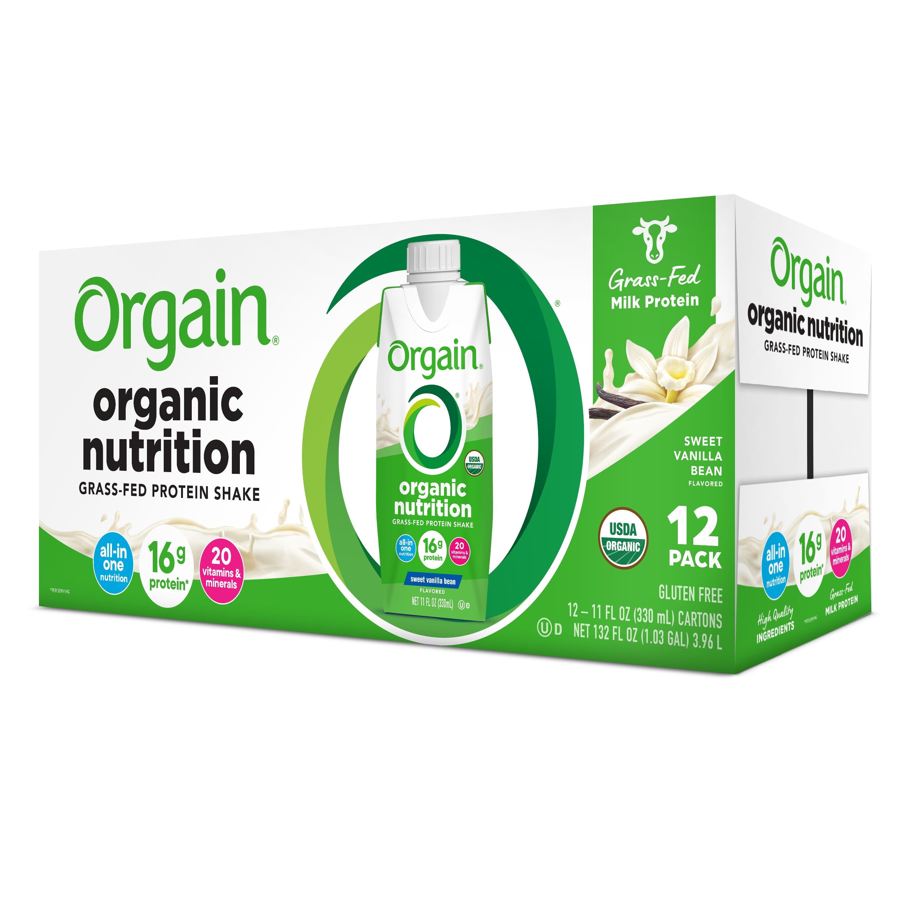 Orgain Organic Sweet Vanilla Bean Nutritional Shake 11 oz Carton 12 Ct