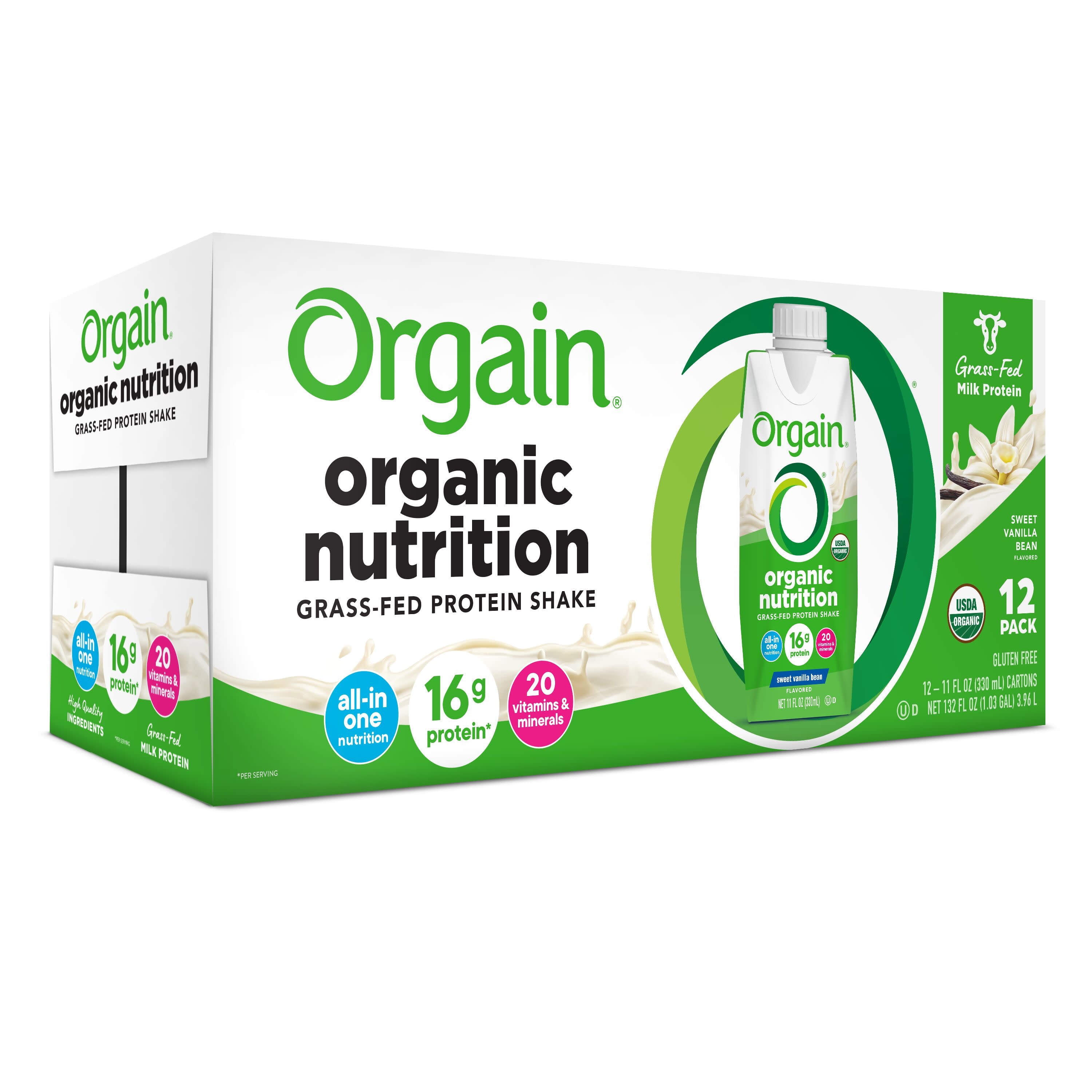 Orgain Organic Sweet Vanilla Bean Nutritional Shake 11 oz Carton 12 Ct