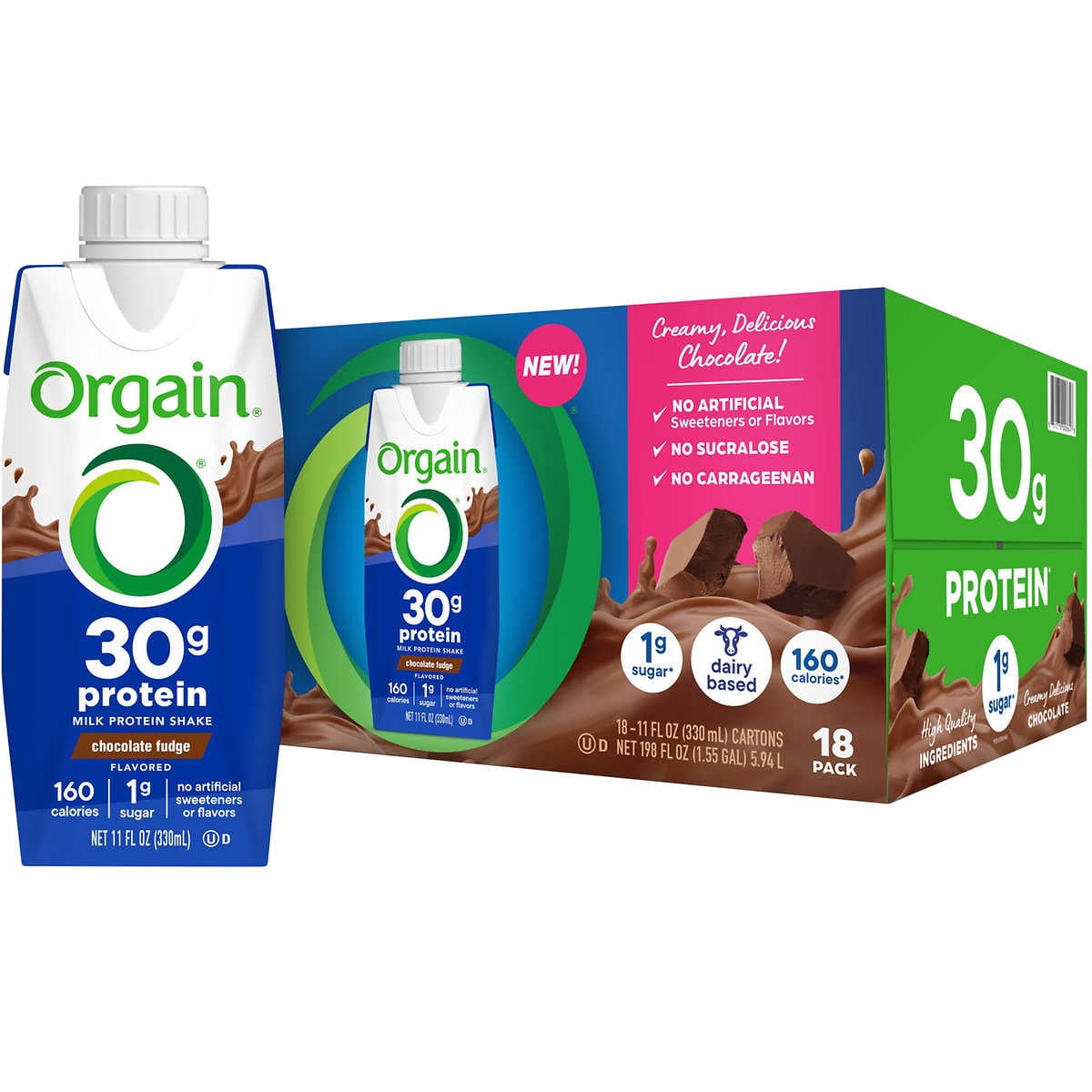 Orgain Milk Chocolate Fudge Protein Shake 30g 11 fl oz Pack