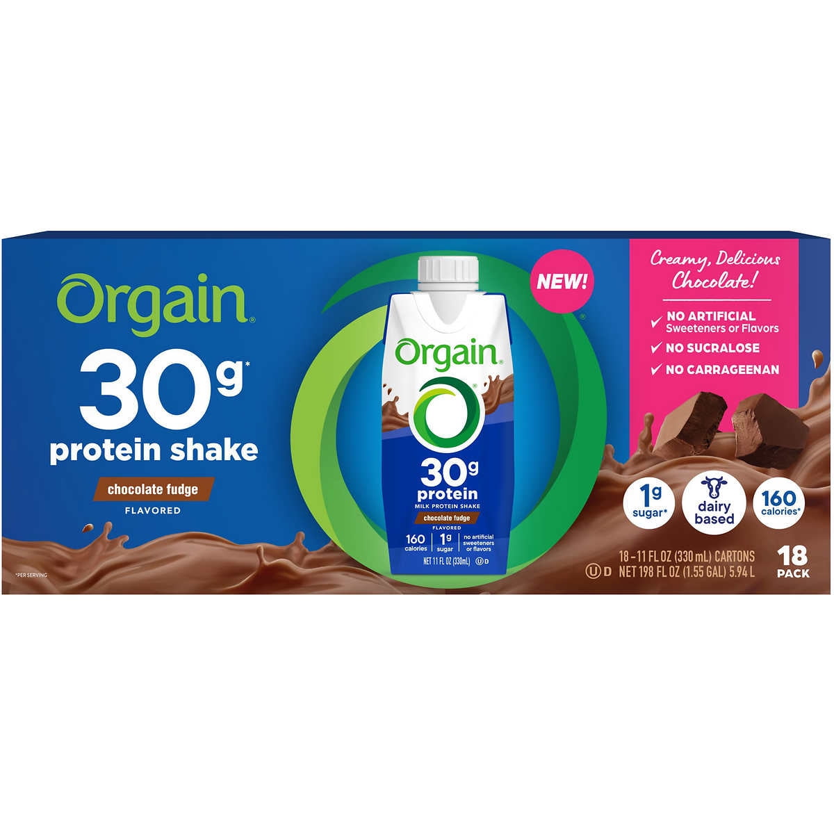 Orgain Milk Chocolate Fudge Protein Shake 30g 11 fl oz Pack