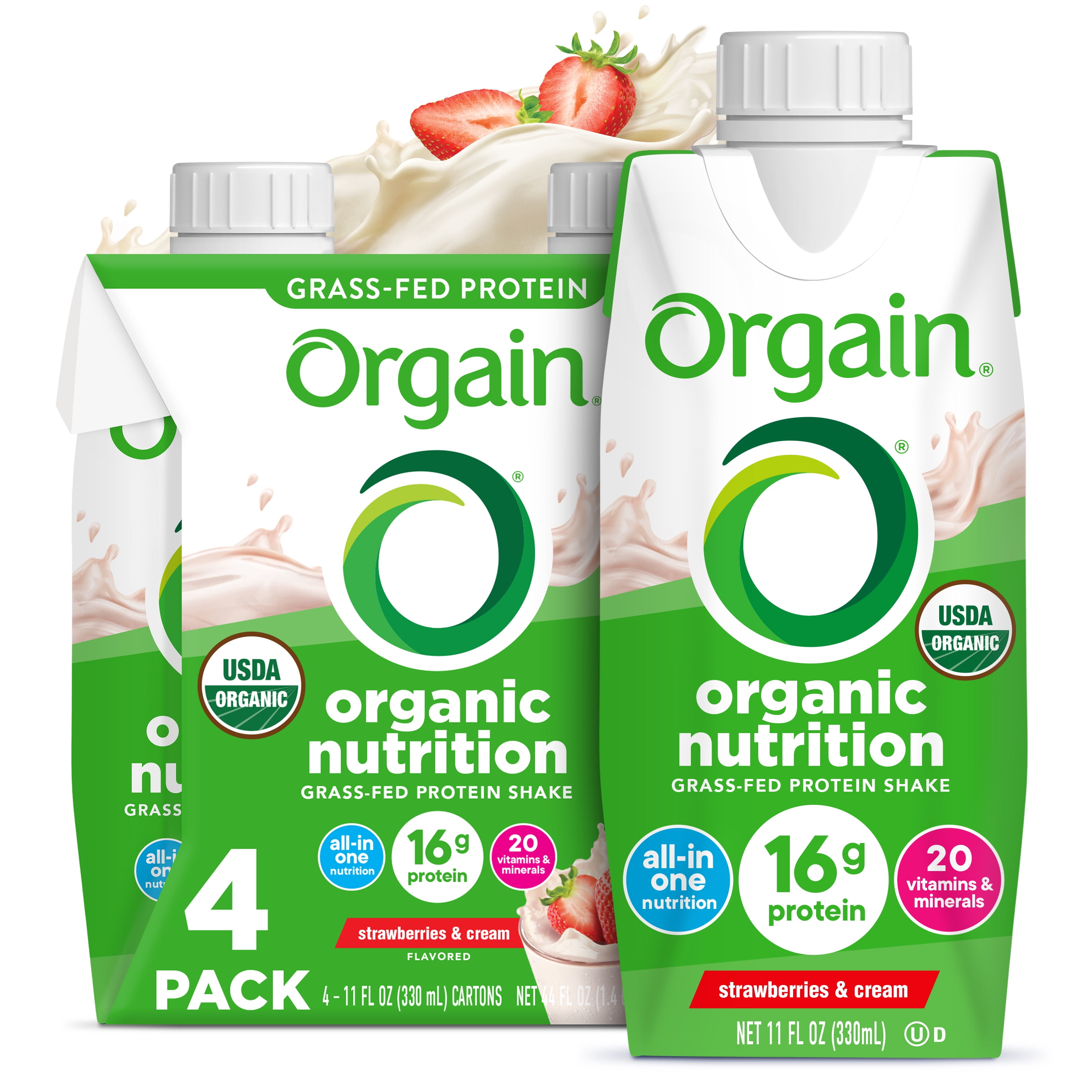 Orgain Organic Strawberries and Cream Protein Shake 11oz 4ct