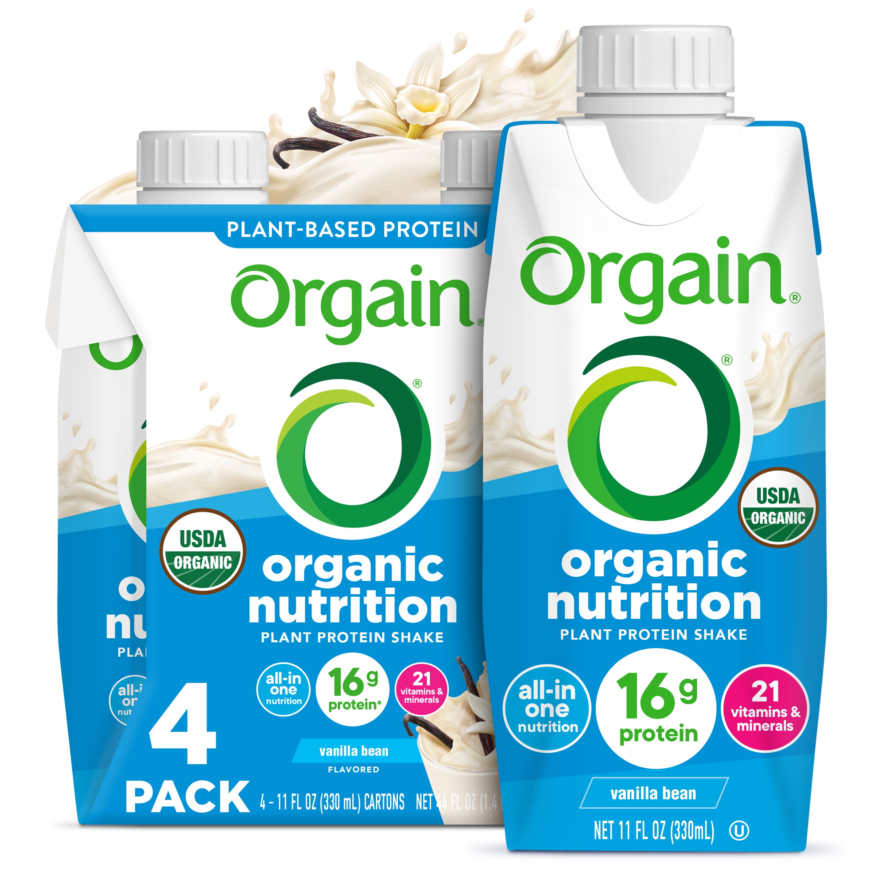 Orgain Organic Nutrition Vegan Protein Shake Vanilla Bean 11oz 4ct