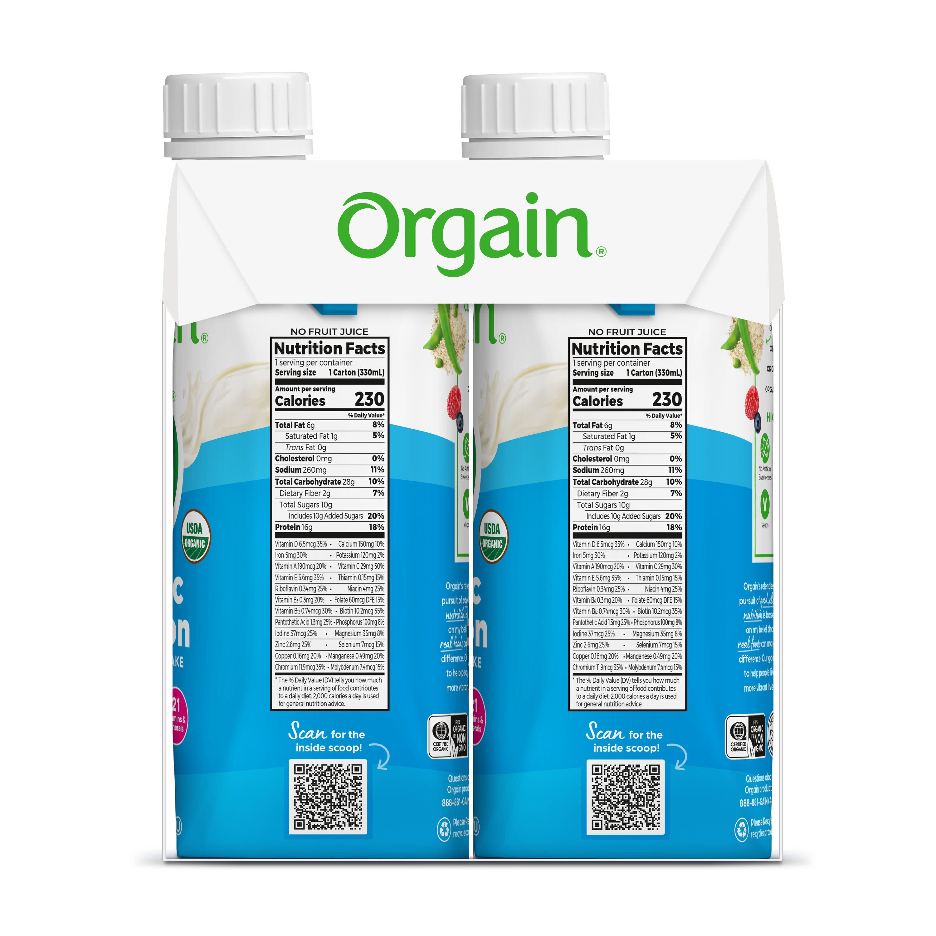 Orgain Organic Nutrition Vegan Protein Shake Vanilla Bean 11oz 4ct