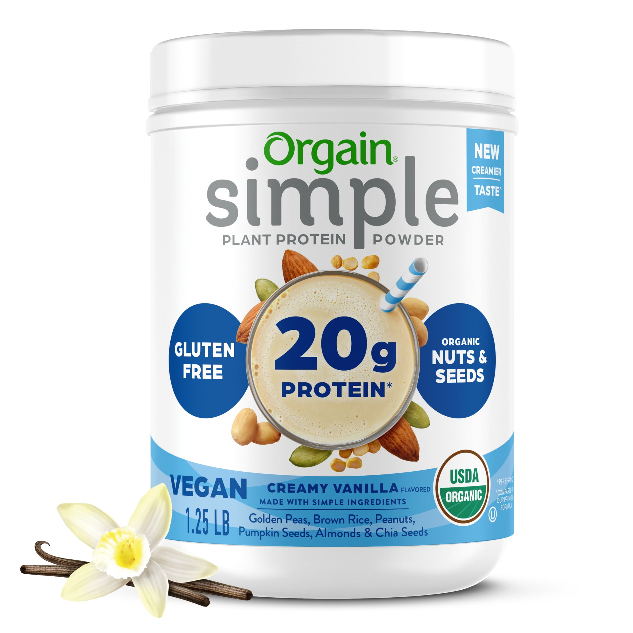 Orgain Simple Organic Vegan 20g Protein Powder Plant Based Non-GMO Vanilla 1.25lb