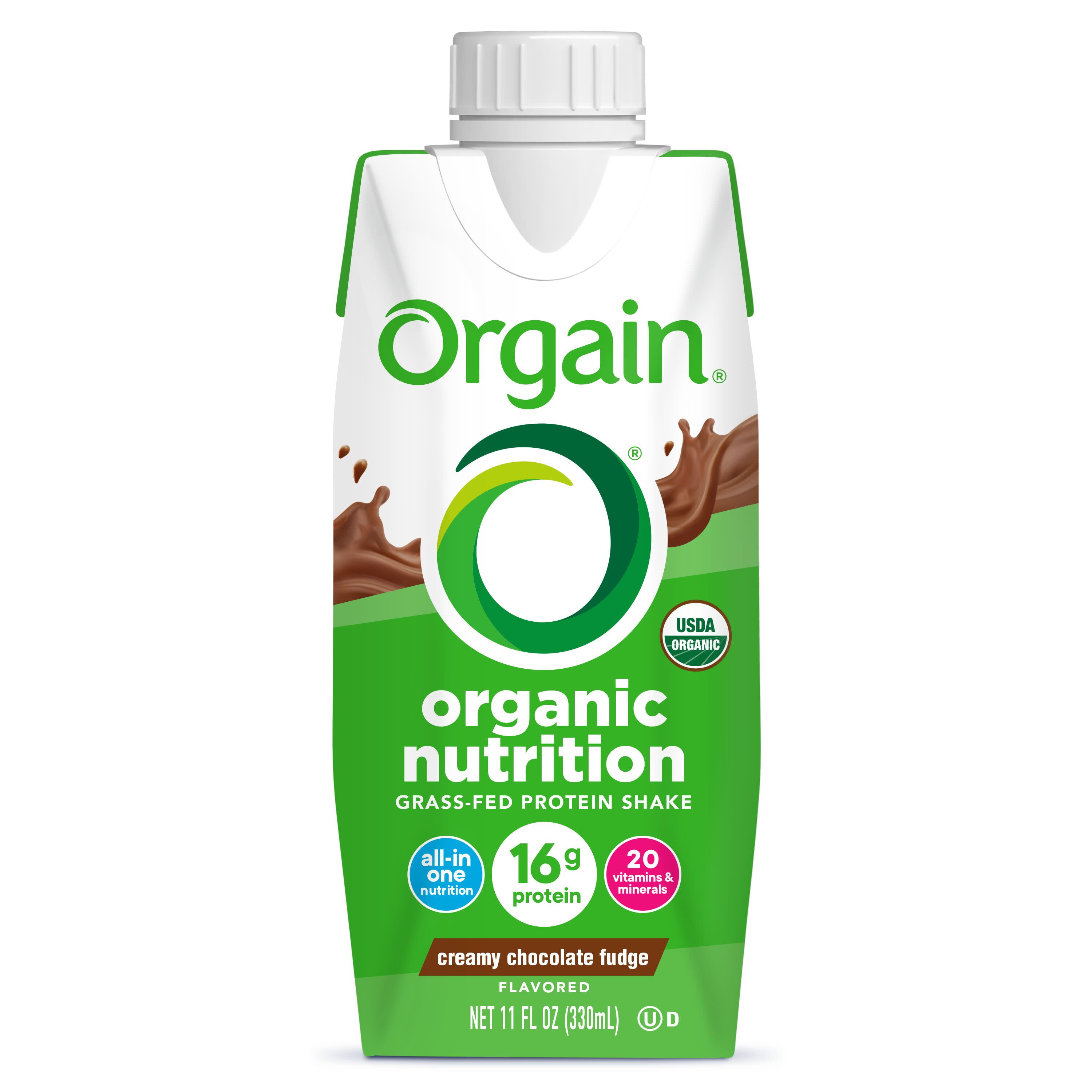 Orgain Organic Grass Fed Protein Nutrition Shake Creamy Chocolate Fudge 11oz