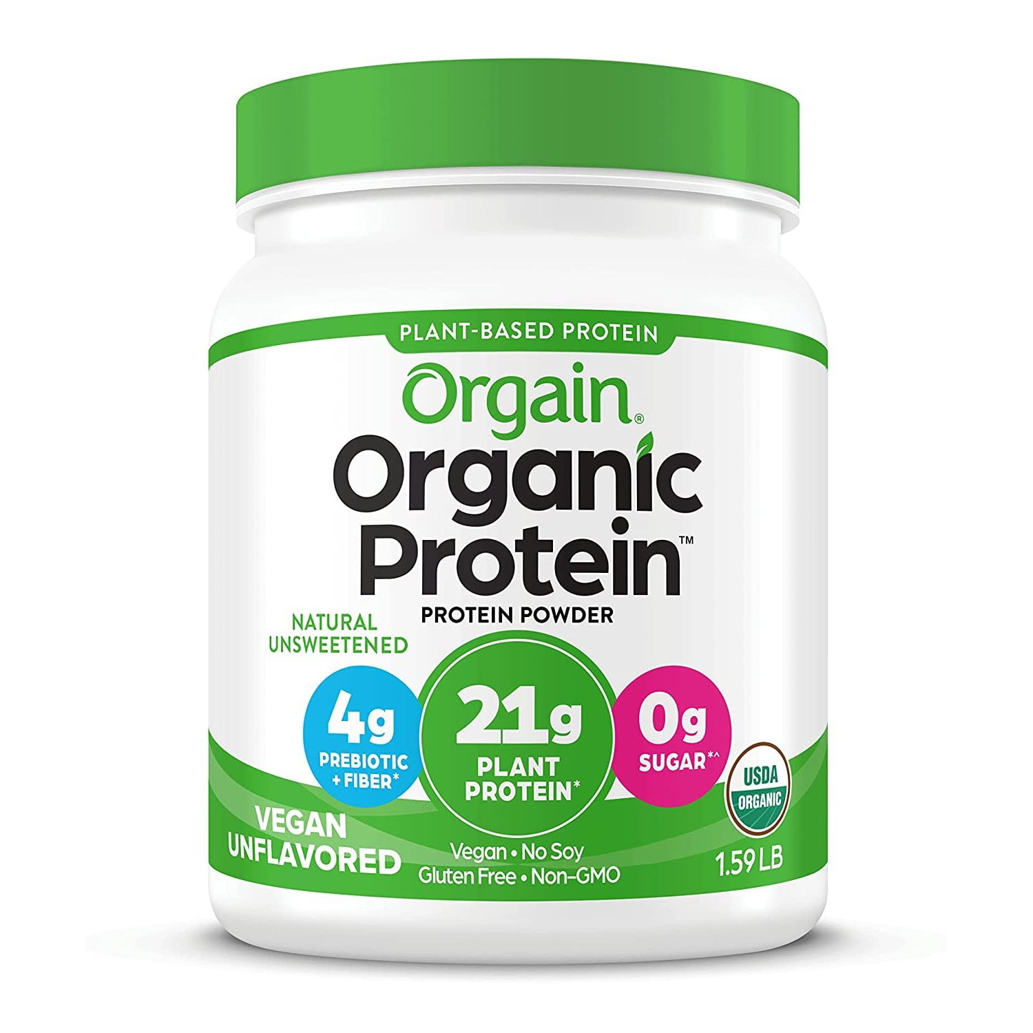 Orgain Organic Vegan 21g Protein Powder Plant Based Natural Unsweetened 1.59 lb