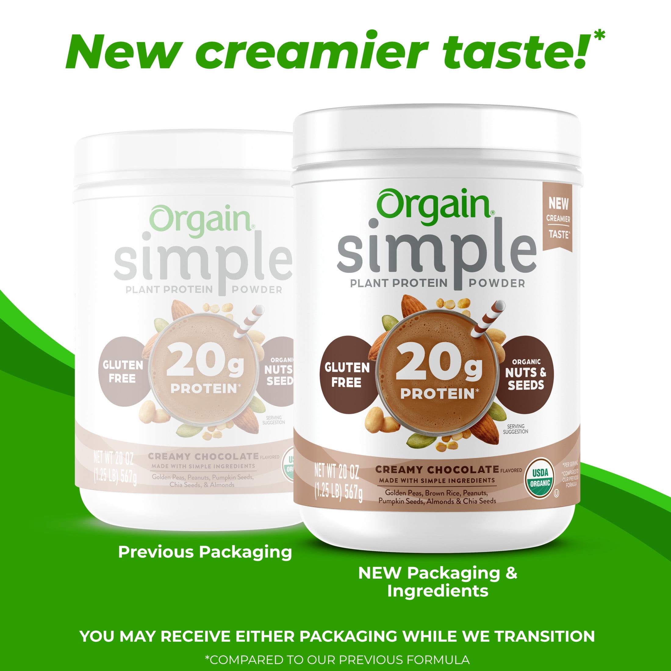 Orgain Simple Organic Vegan 20g Protein Powder Plant Based Non-GMO Chocolate 1.25lb