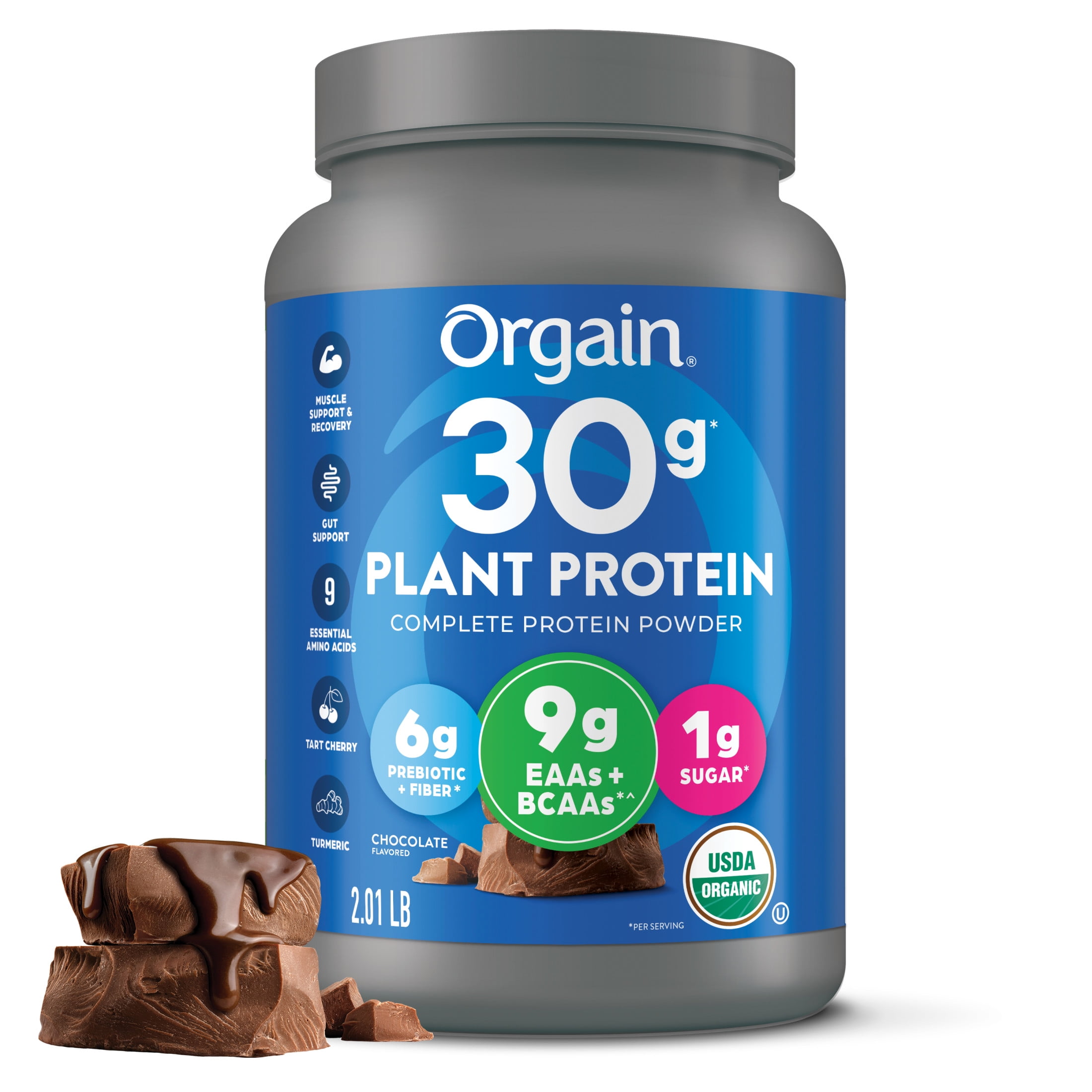 Orgain Organic Vegan 30g High Protein Powder Plant Based Shake Drink Prebiotic Fiber Chocolate 2.01lb