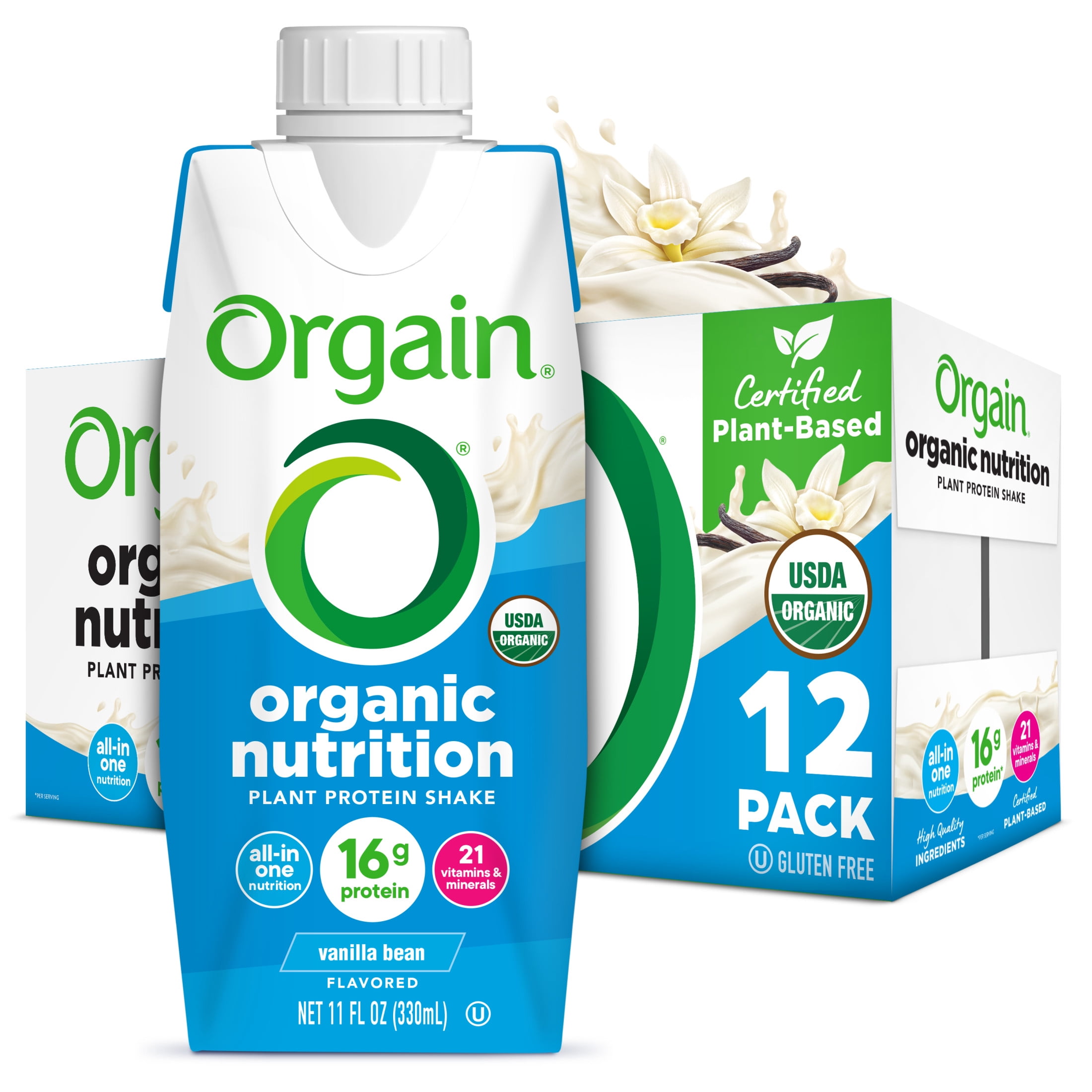 Orgain Organic Vegan Protein Shake Vanilla Bean 11oz 12ct - Plant Based