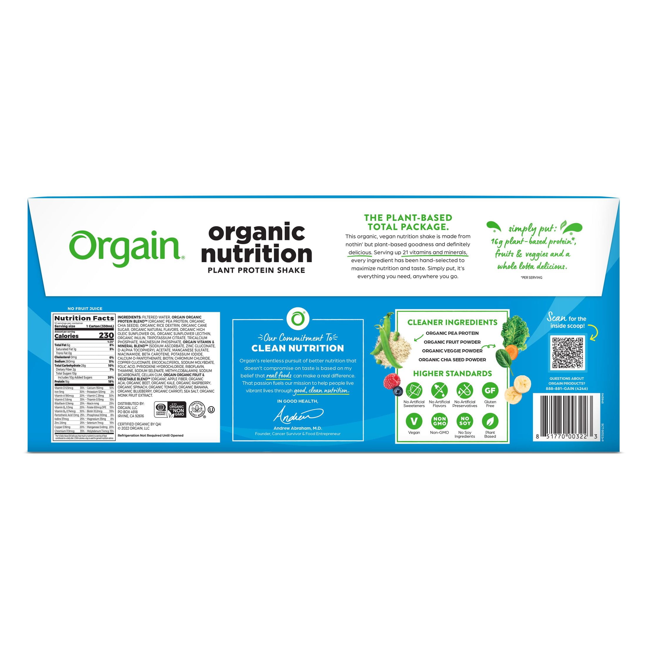 Orgain Organic Vegan Protein Shake Vanilla Bean 11oz 12ct - Plant Based