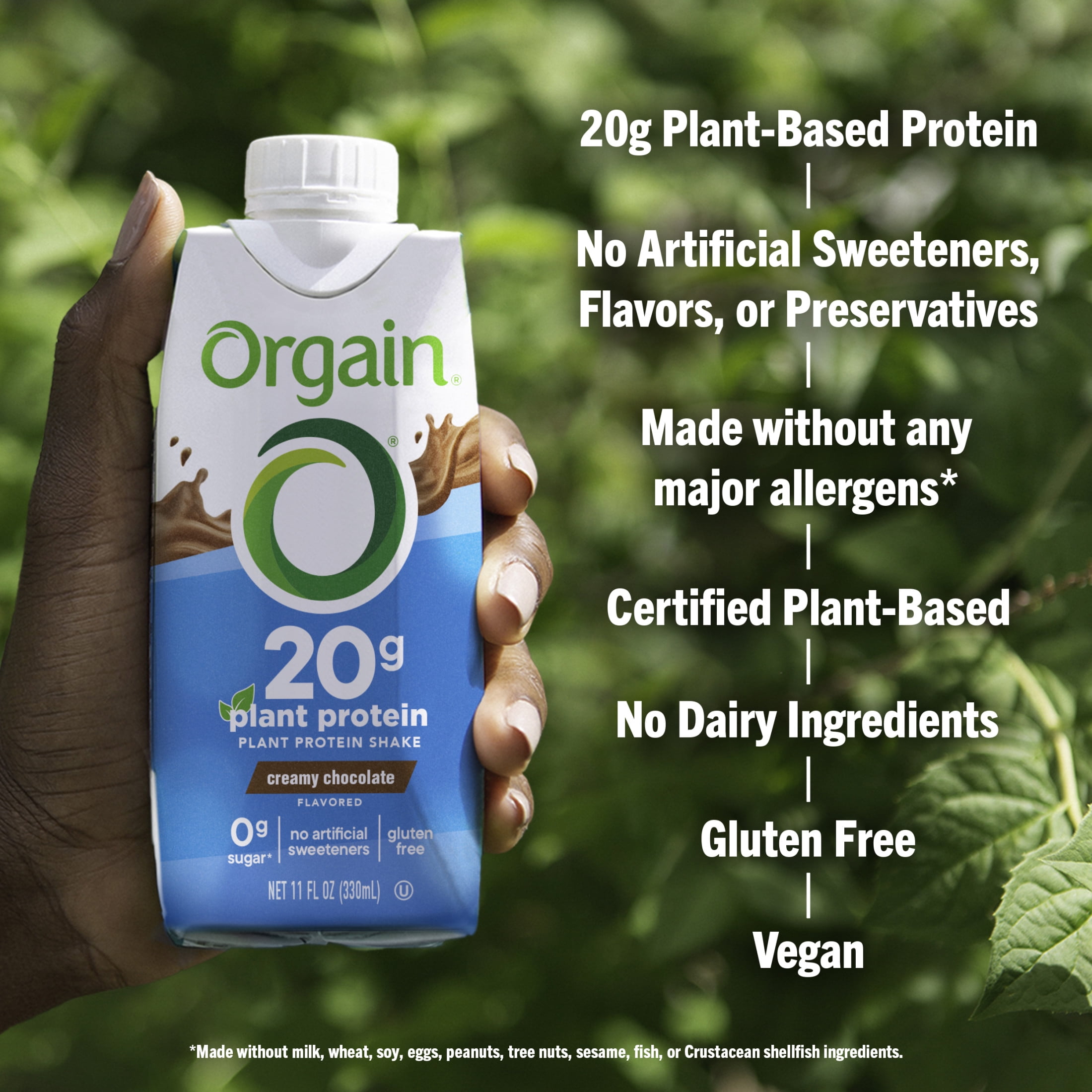 Orgain 20g Vegan Protein Shake Plant Based No Added Sugar Creamy Chocolate 11oz 12ct