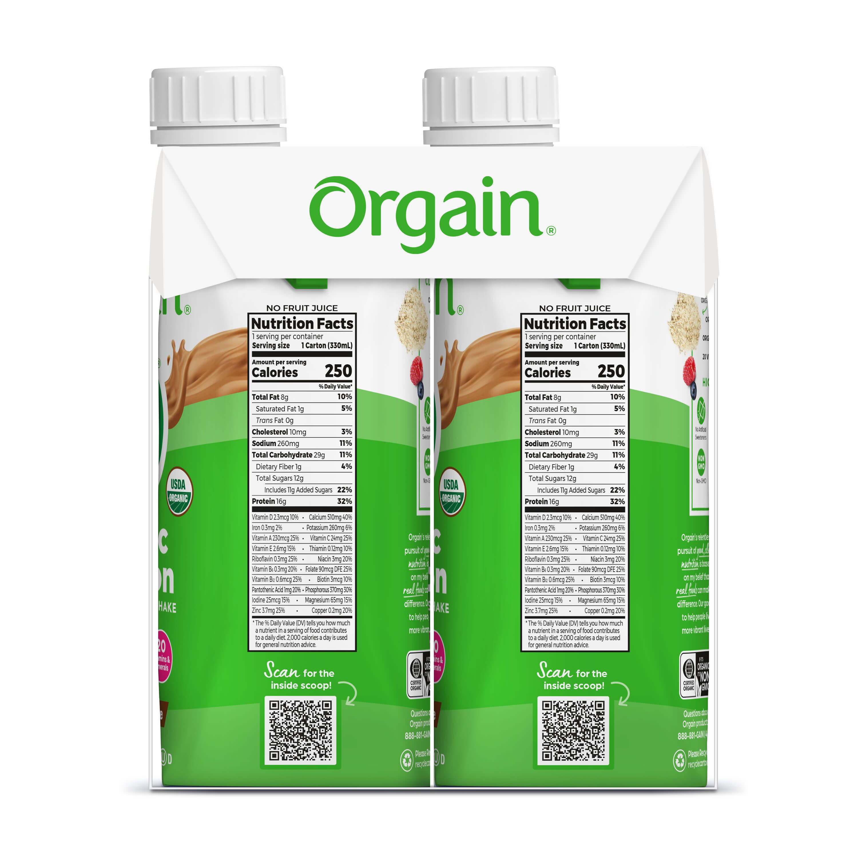 Orgain Organic Iced Café Mocha Nutritional Shake 4 Pack - Ready to Drink 16g Protein 11oz