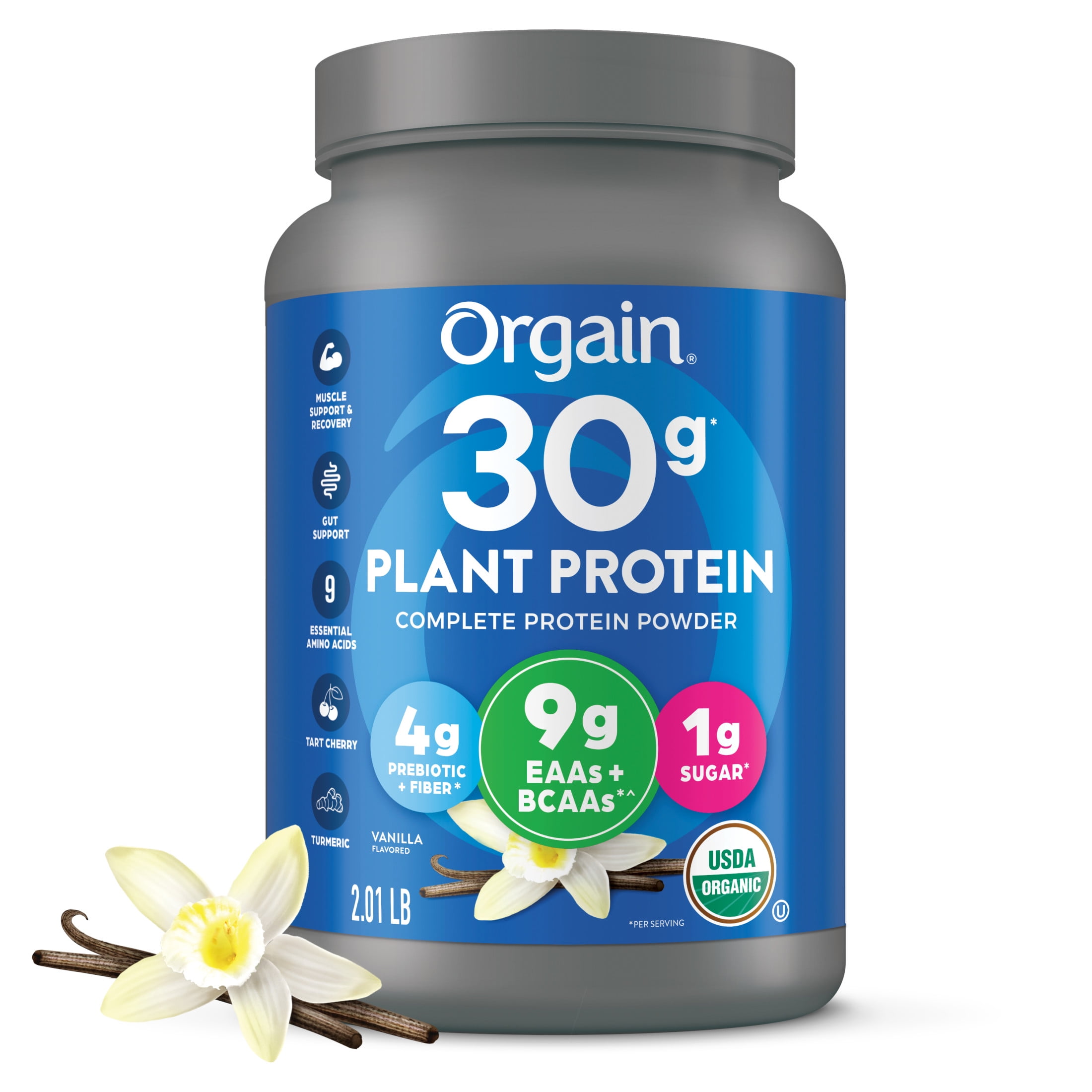 Orgain Organic Vegan 30g High Protein Powder Plant Based Shake Drink Prebiotic Fiber Vanilla 2.01lb