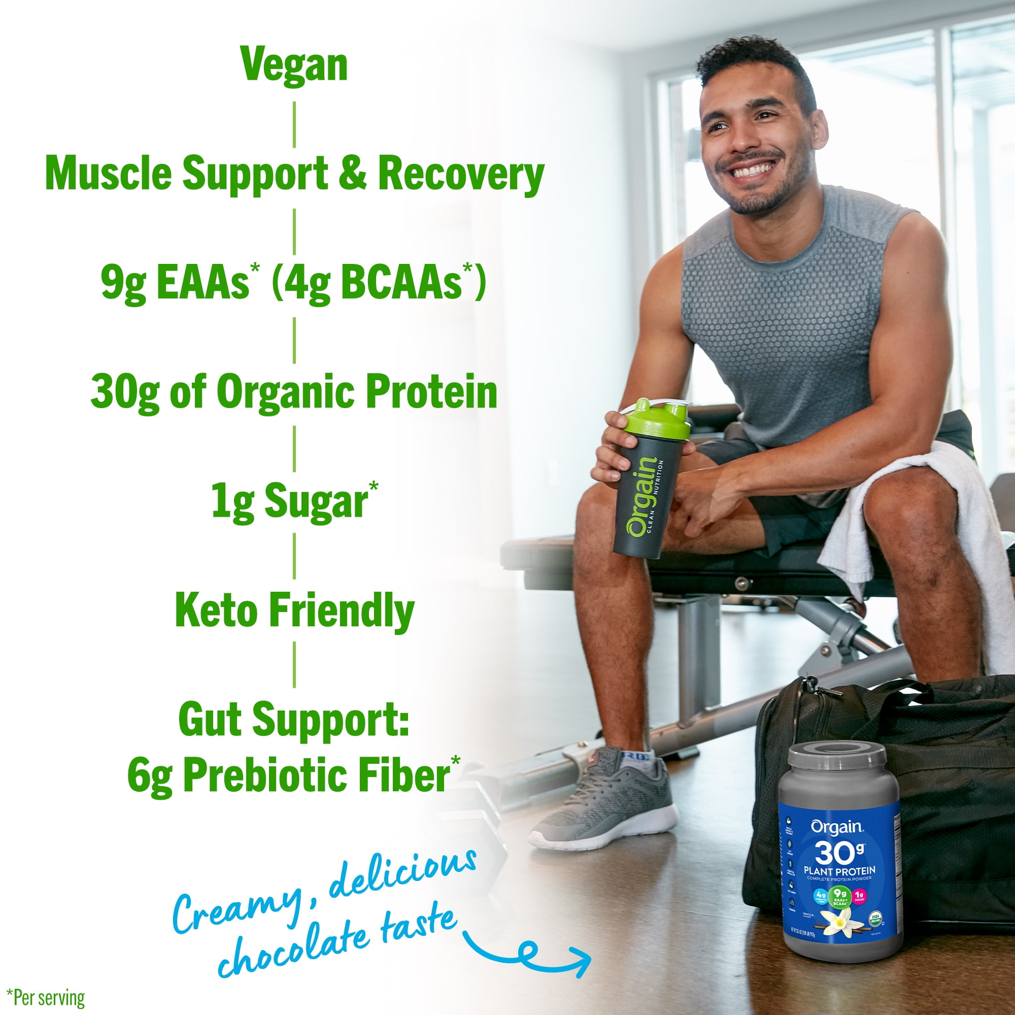 Orgain Organic Vegan 30g High Protein Powder Plant Based Shake Drink Prebiotic Fiber Vanilla 2.01lb