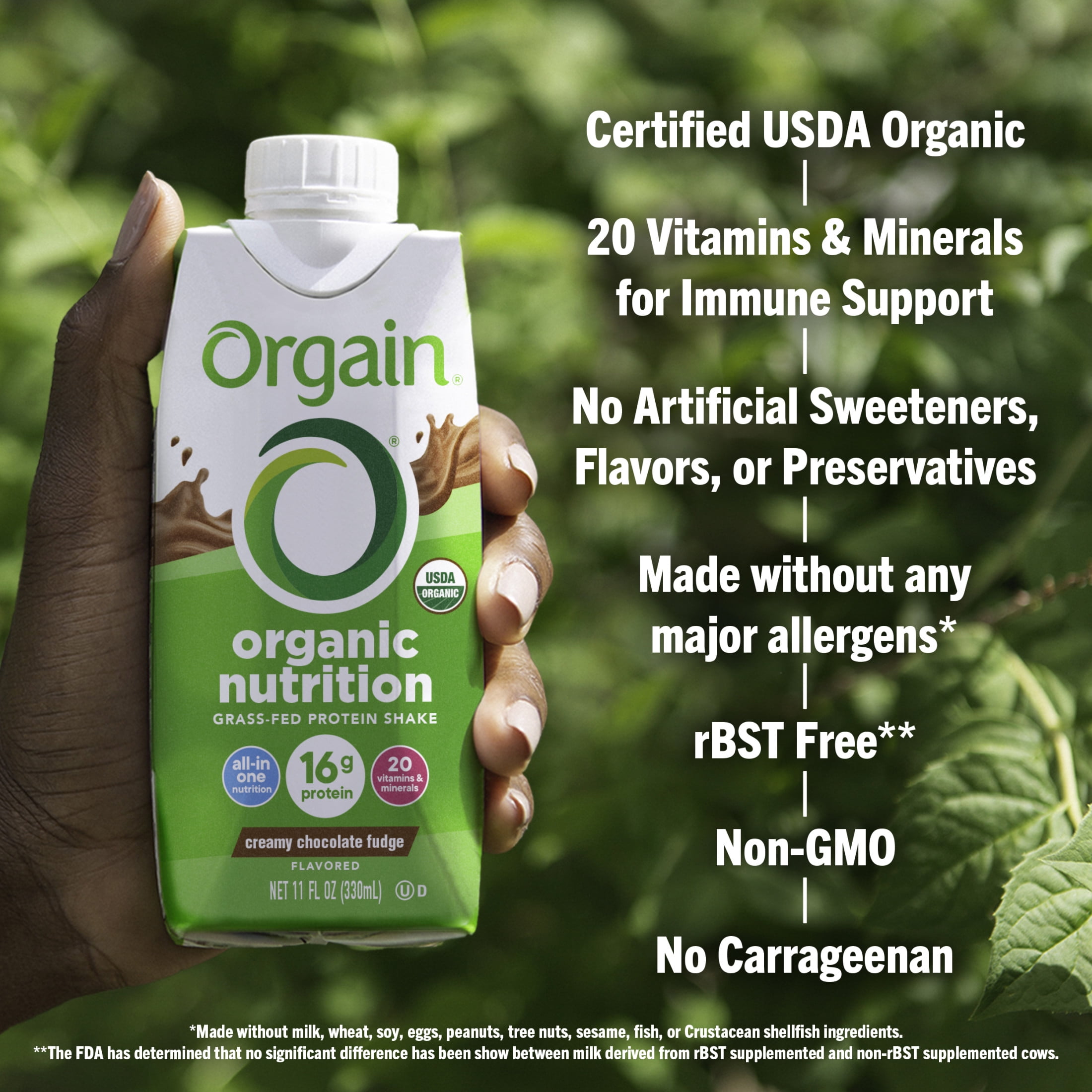 Orgain Organic Grass Fed Protein Shake, Creamy Chocolate Fudge 11oz 4ct Pack