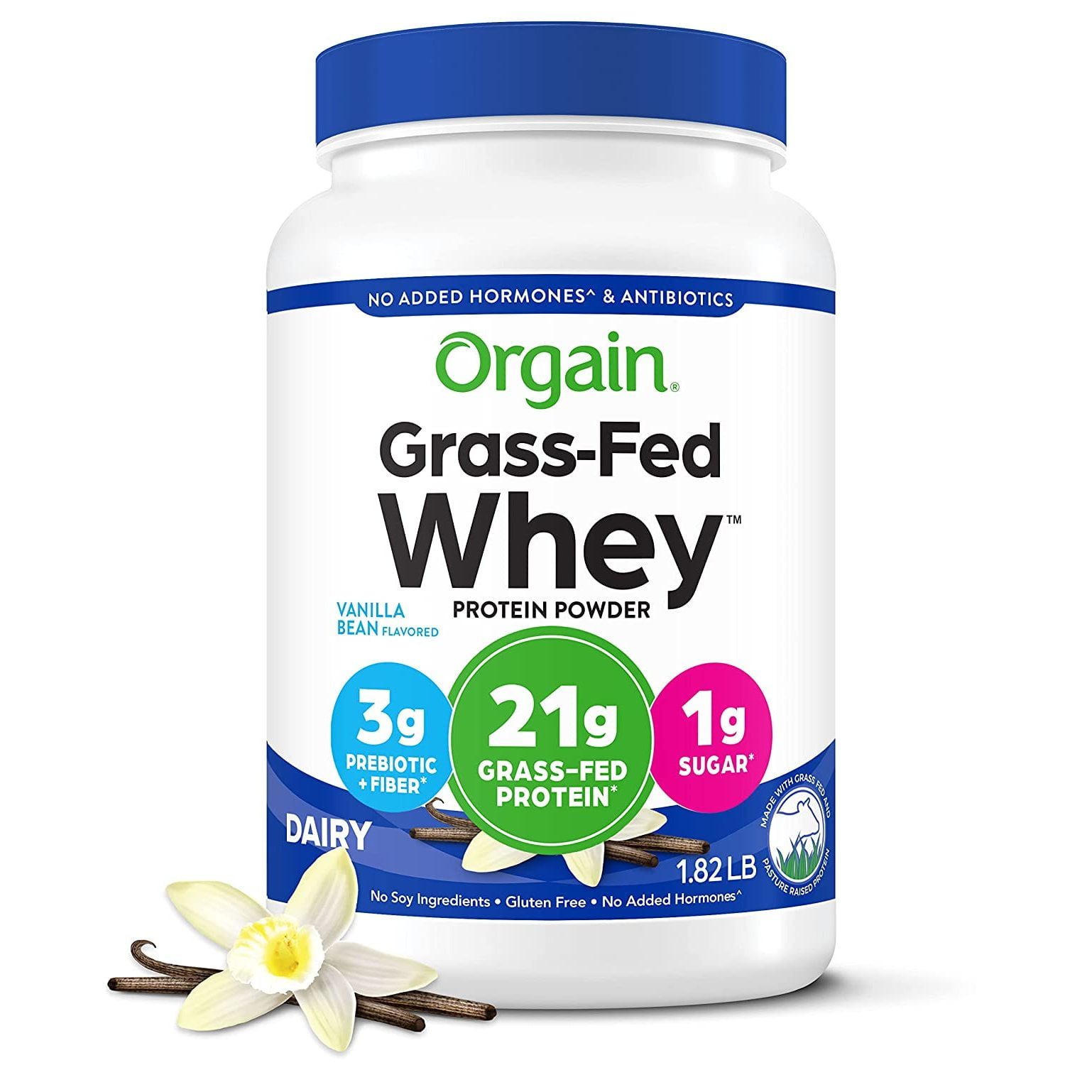 Orgain Grass Fed 21g Whey Protein Powder Pasture Raised Non-GMO Vanilla 1.82lb