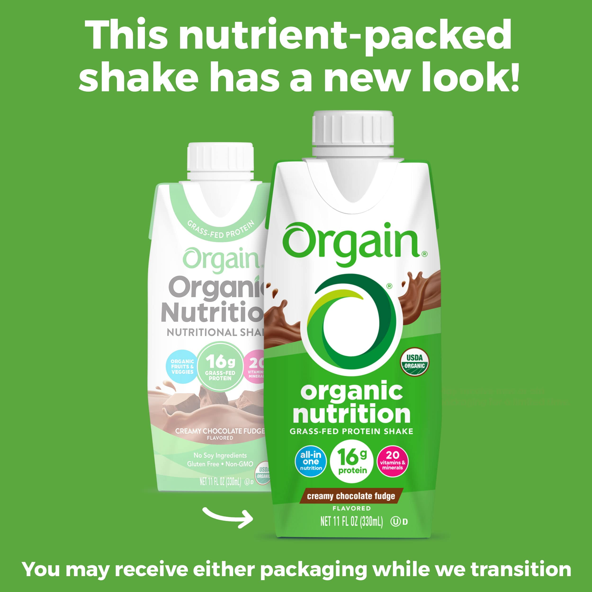 Orgain Creamy Chocolate Fudge Protein Shake - Grass Fed Whey, Meal Replacement, 20 Vitamins, Gluten & Soy Free - 11 Fl Oz, 4 Pack