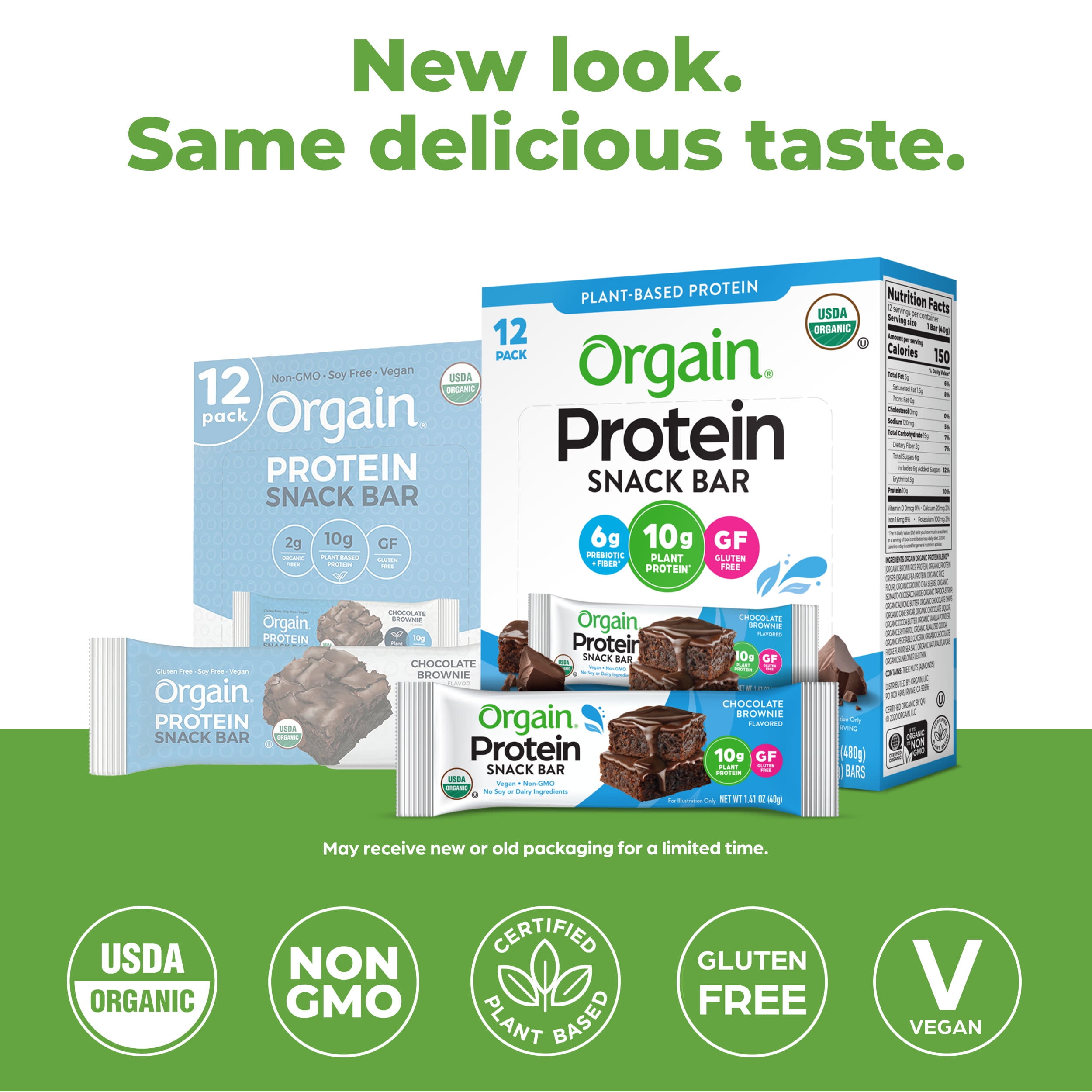 Orgain Chocolate Brownie Plant Based Protein Snack Bars 16.9oz 12ct