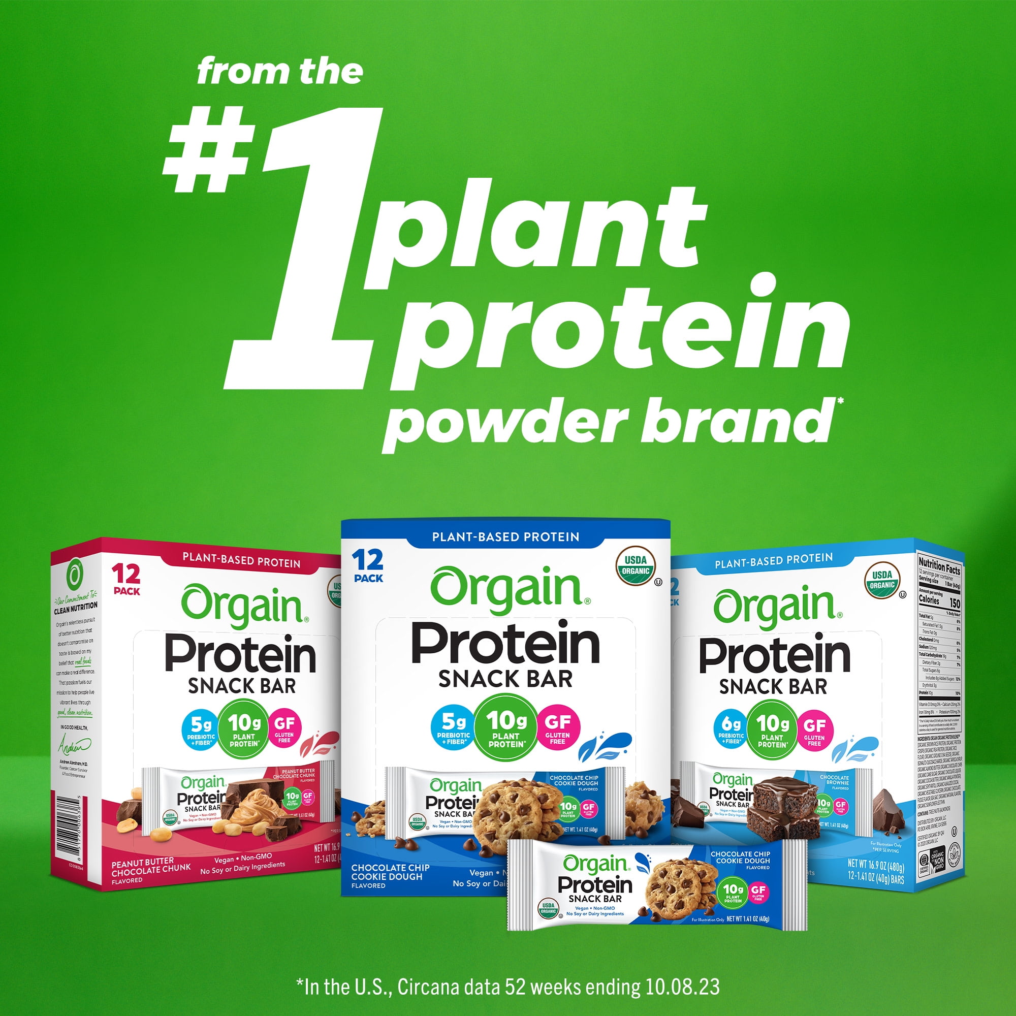 Orgain Chocolate Brownie Plant Based Protein Snack Bars 16.9oz 12ct