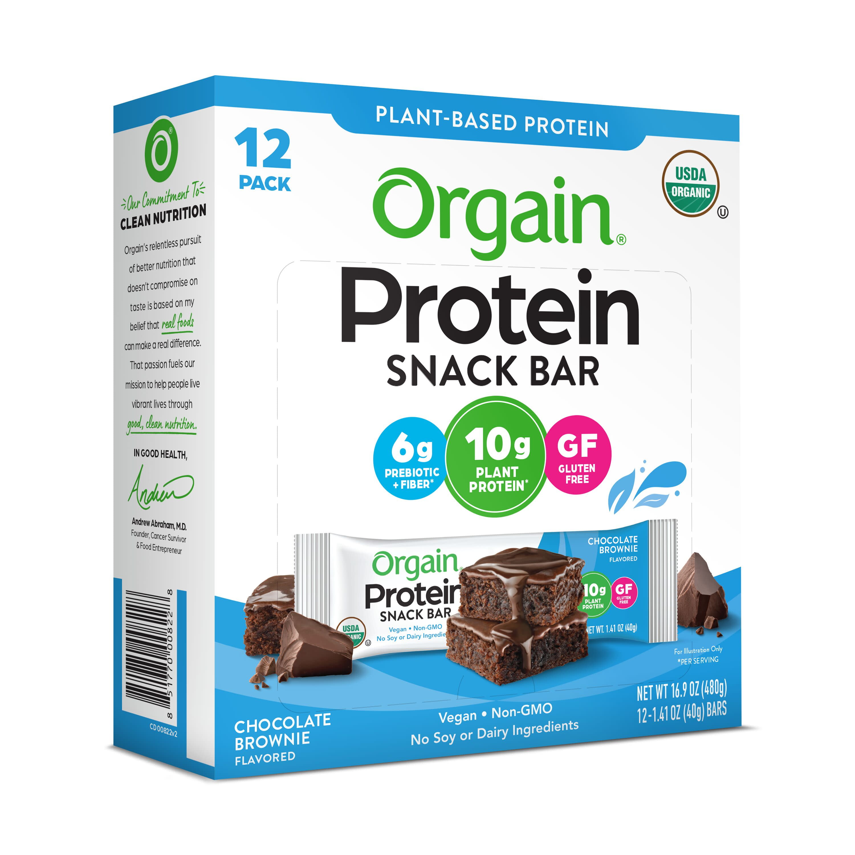 Orgain Chocolate Brownie Plant Based Protein Snack Bars 16.9oz 12ct