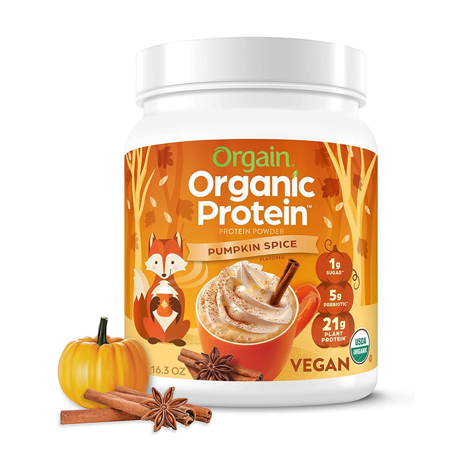 Orgain Organic Vegan 21g Protein Powder Plant Based Pumpkin Spice 1.02lb