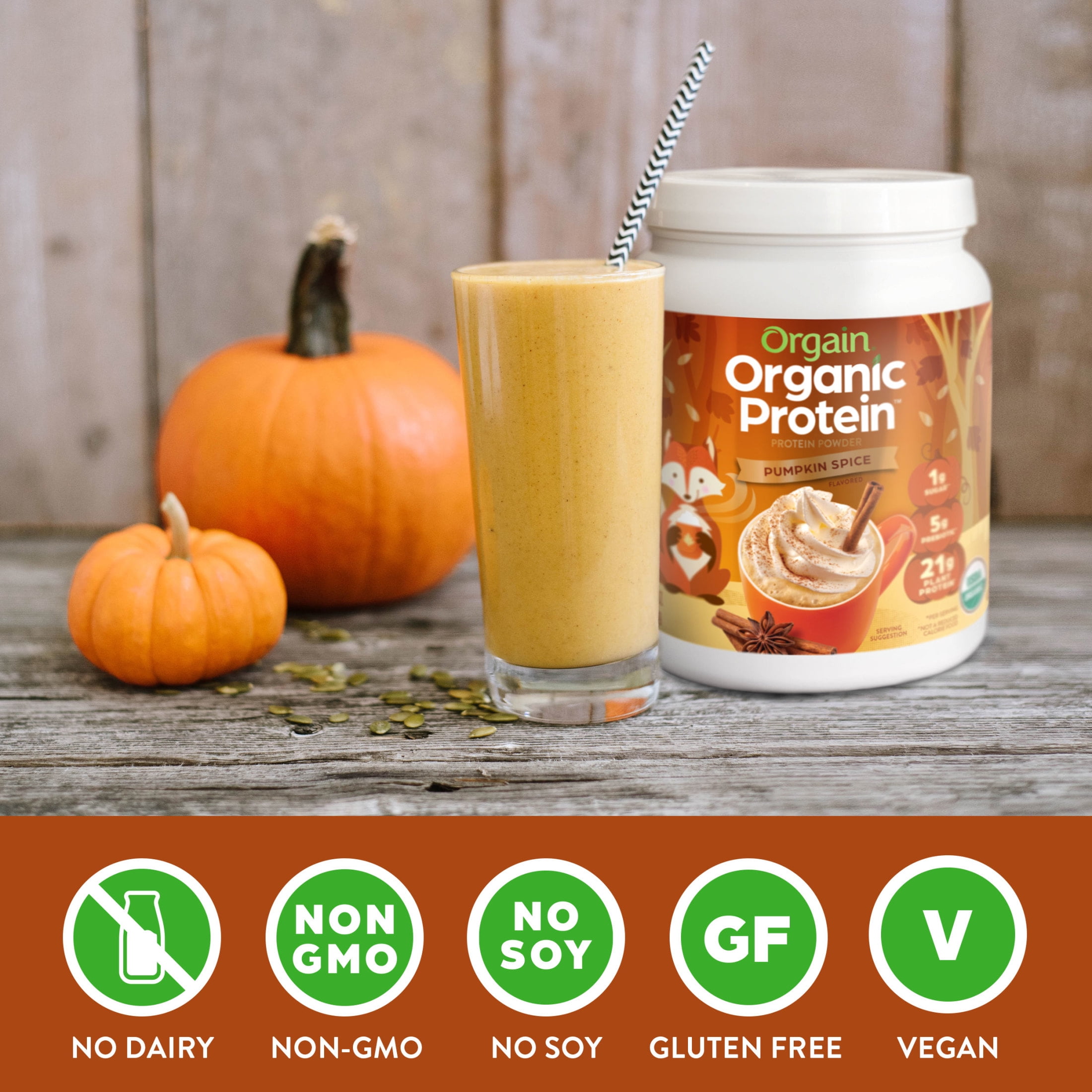 Orgain Organic Vegan 21g Protein Powder Plant Based Pumpkin Spice 1.02lb